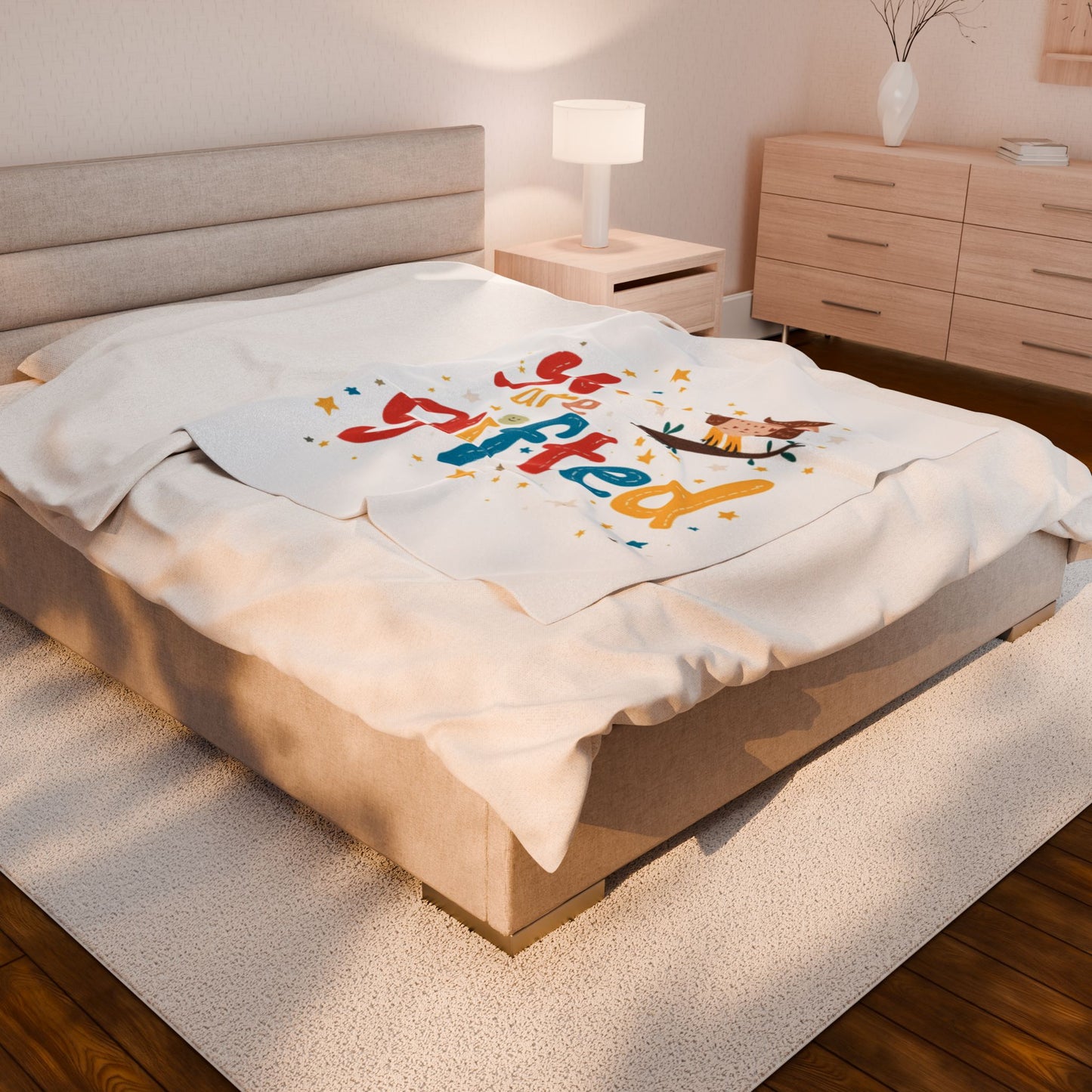 You Are Gifted Velveteen Plush Blanket | Owl Typography Kids Blanket