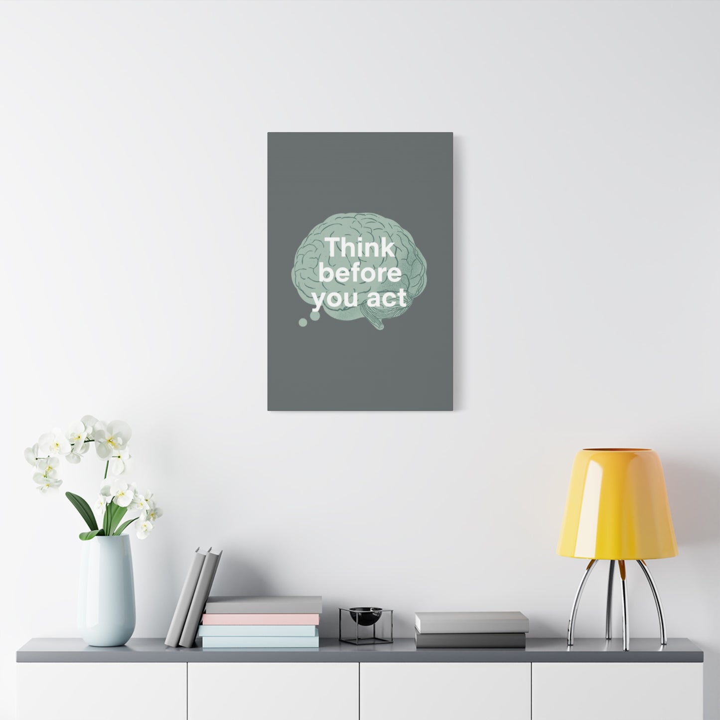 Think Before You Act brain illustration Canvas