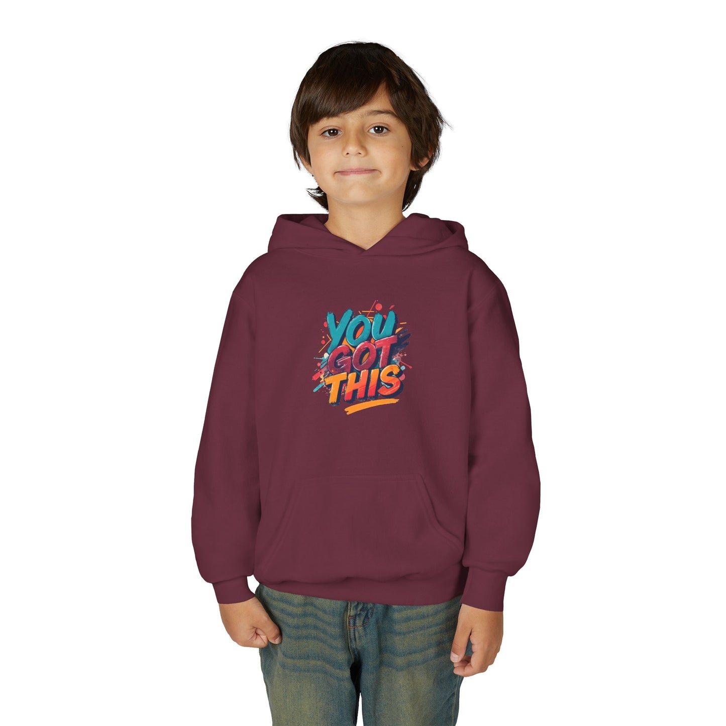 You Got This graphic Youth Hoodie | Motivational Typography, Colorful Retro