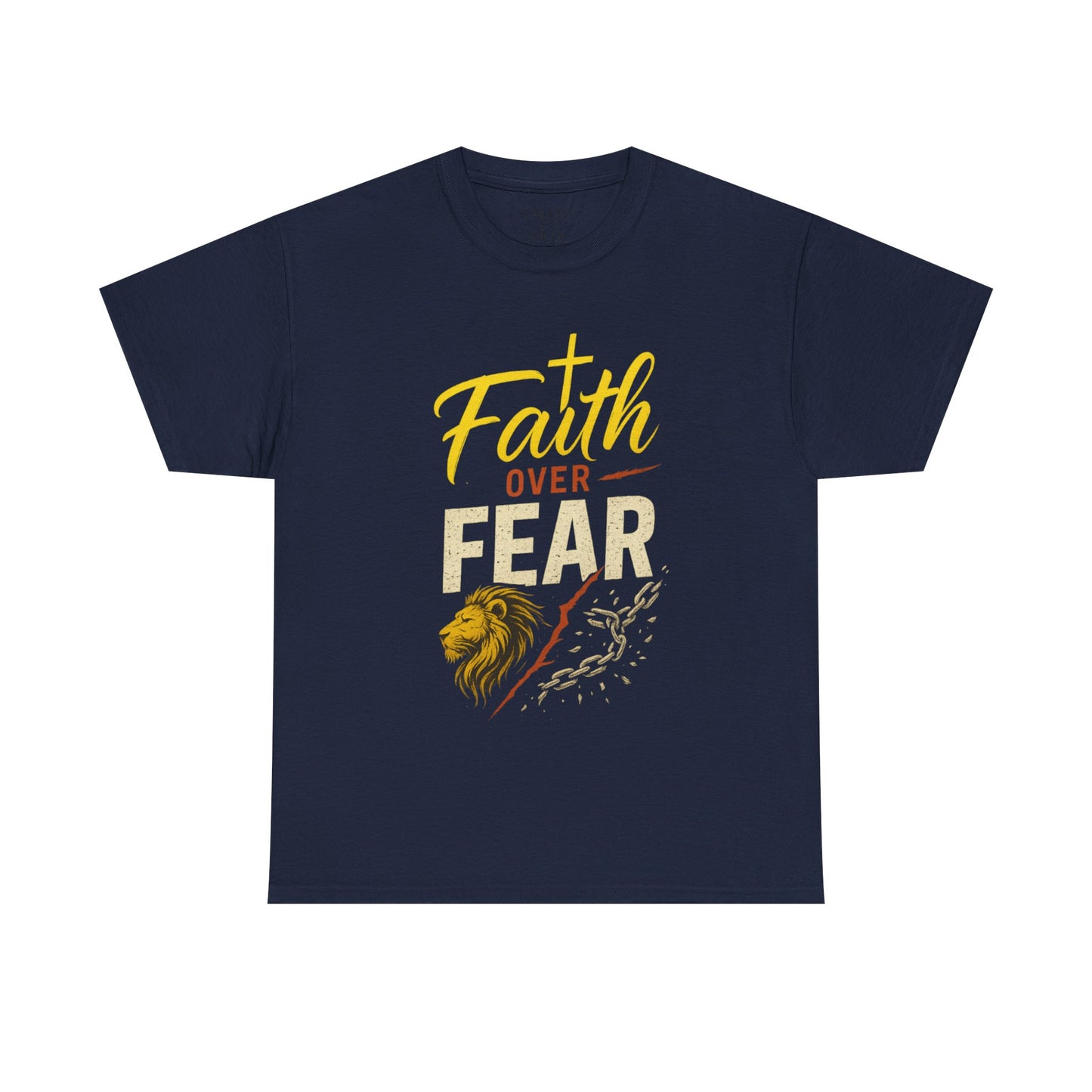 Faith Over Fear shirt | Lion and cross hand-lettered design