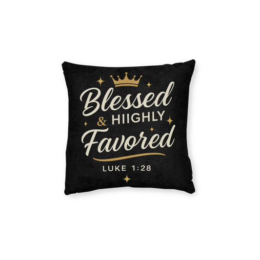Blessed & Highly Favored Pink Square Pillow - Inspirational Home Decor, Christian Gift, Cozy Living, Faith-Based Decoration, Religious [...]