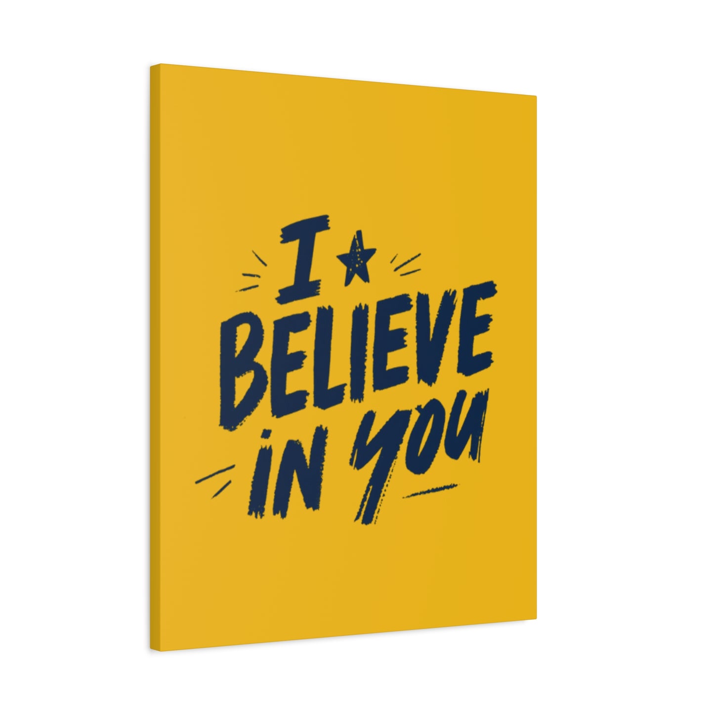 I Believe In You Canvas | Matte Stretched Wall Art, Navy Brush Lettering on Gold