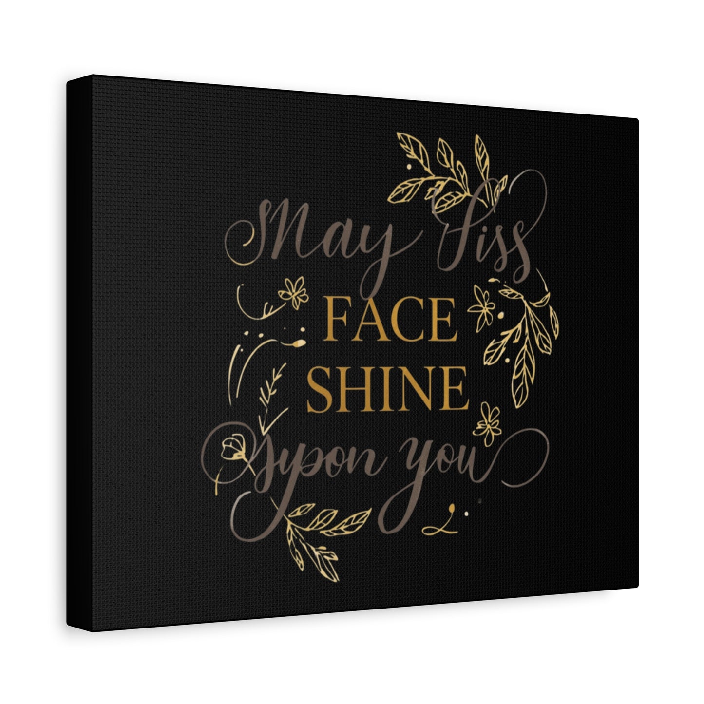 May His Face Shine Upon You Matte Canvas | Stretched Wall Art, Black Gold Botanical