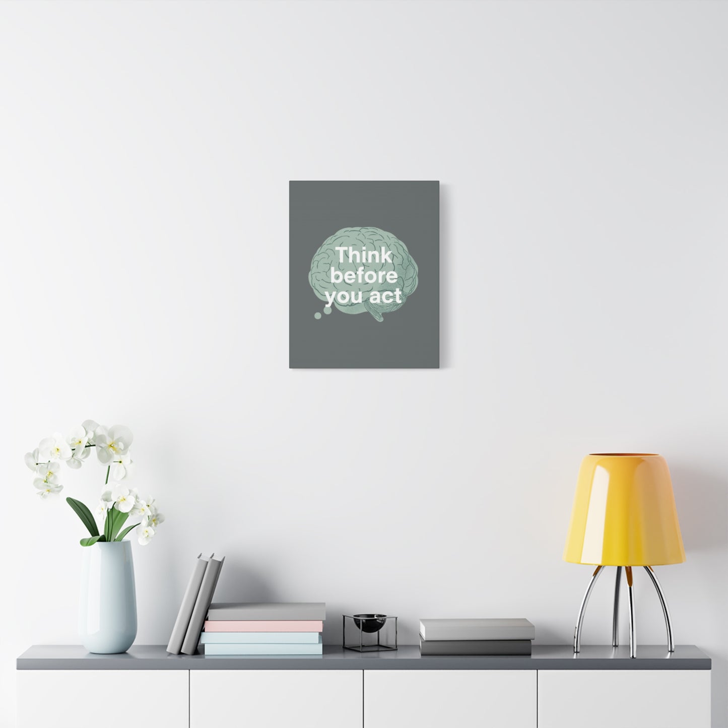 Think Before You Act brain illustration Canvas