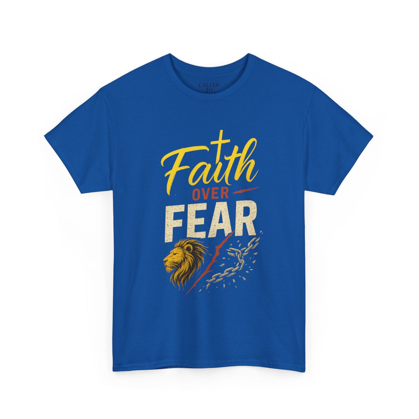 Faith Over Fear shirt | Lion and cross hand-lettered design