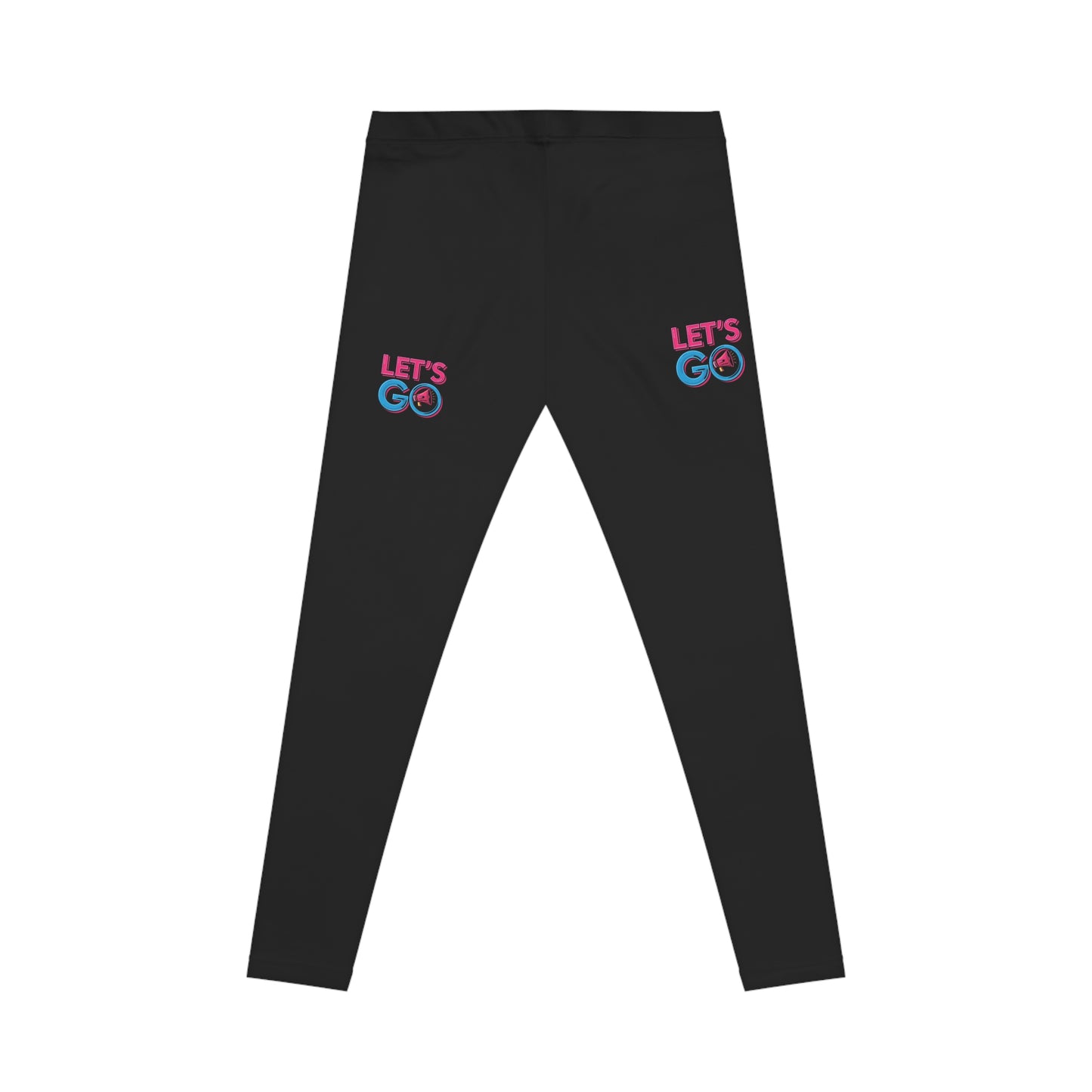 Retro "LET'S GO" Thigh Print Leggings | Vibrant Pink Blue All-Over Print