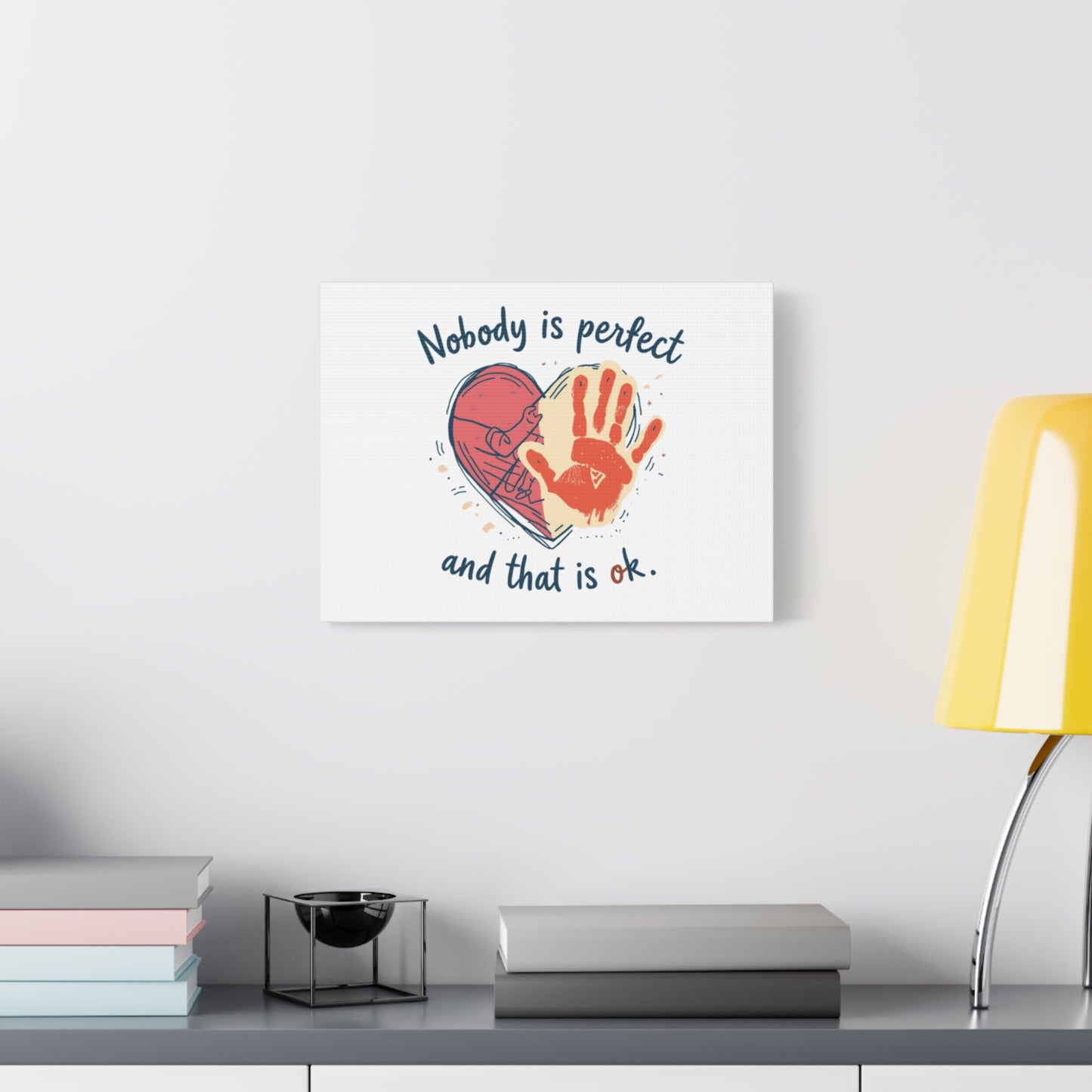 Nobody Is Perfect Heart with Handprint Canvas
