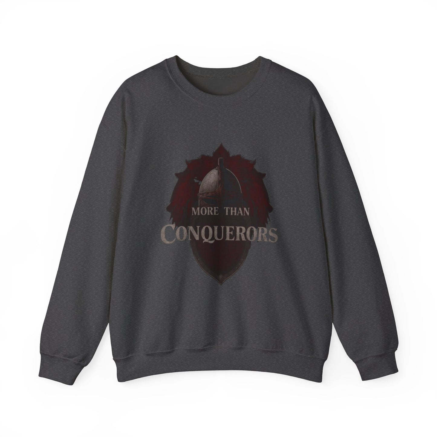 More Than Conquerors Shield Crewneck Sweatshirt | Christian Faith Scripture