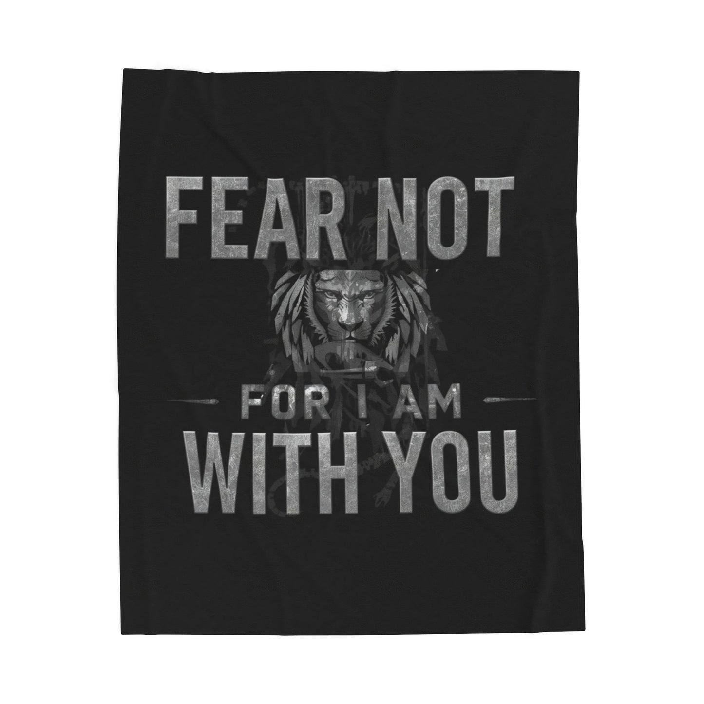 Fear Not For I Am With You Lion Motif Velveteen Plush Blanket | Monochrome Scripture Throw