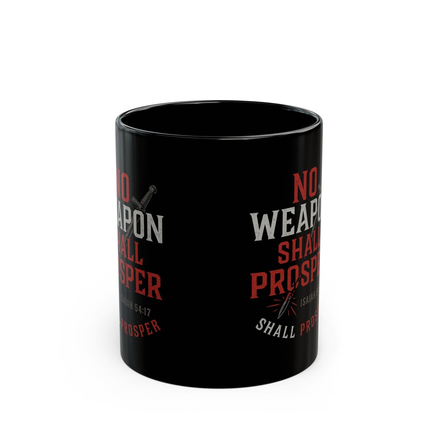Faith Forward Statement Mug | Black Ceramic Coffee Cup, Bold Red & White Typography