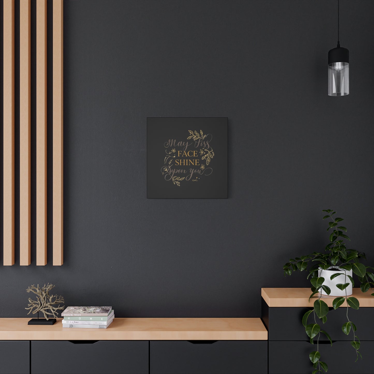 May His Face Shine Upon You Matte Canvas | Stretched Wall Art, Black Gold Botanical