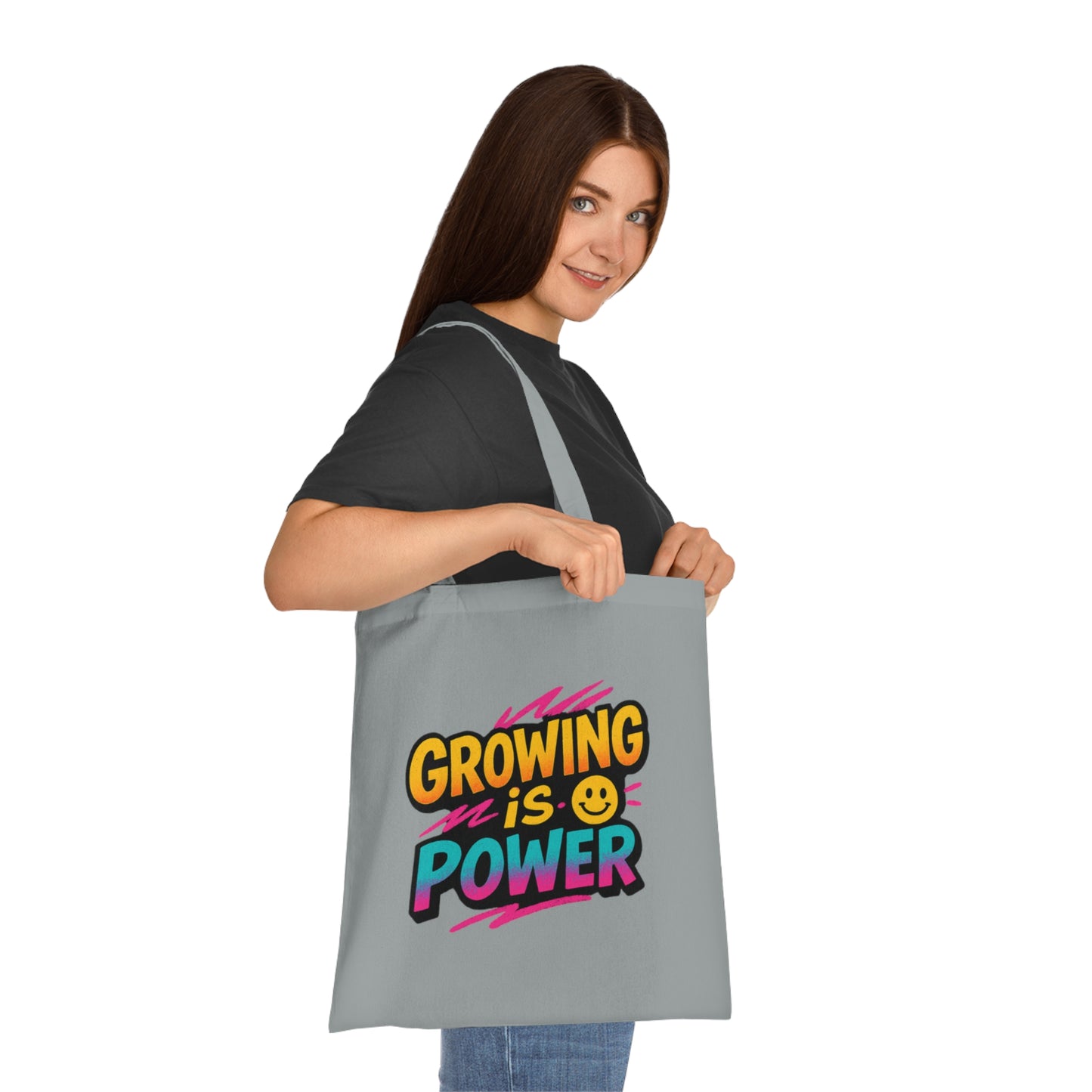 Empowering Cotton Tote Bag - "Growing is Power" - Eco-Friendly, Reusable, Gift for Students, Motivational, Everyday Use