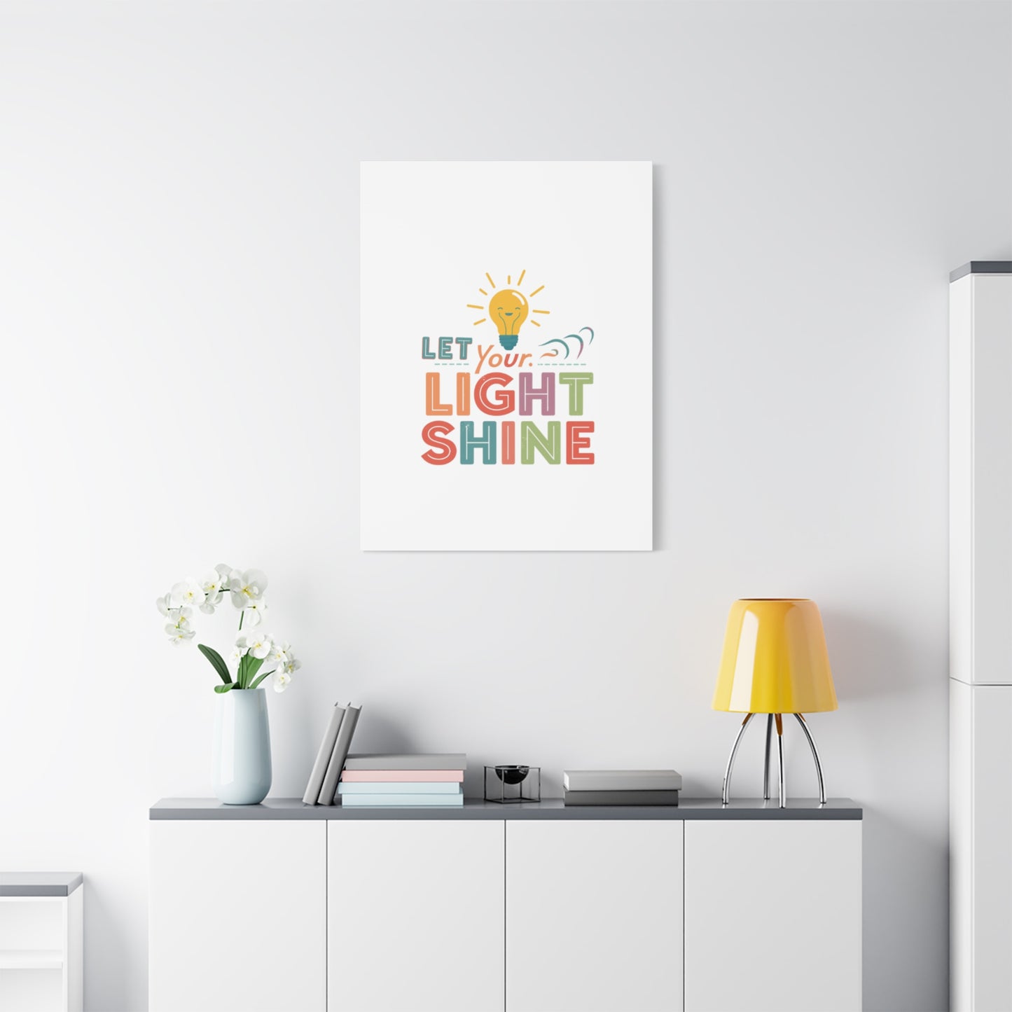 Let Your Light Shine Canvas Print | Smiling Lightbulb Wall Art