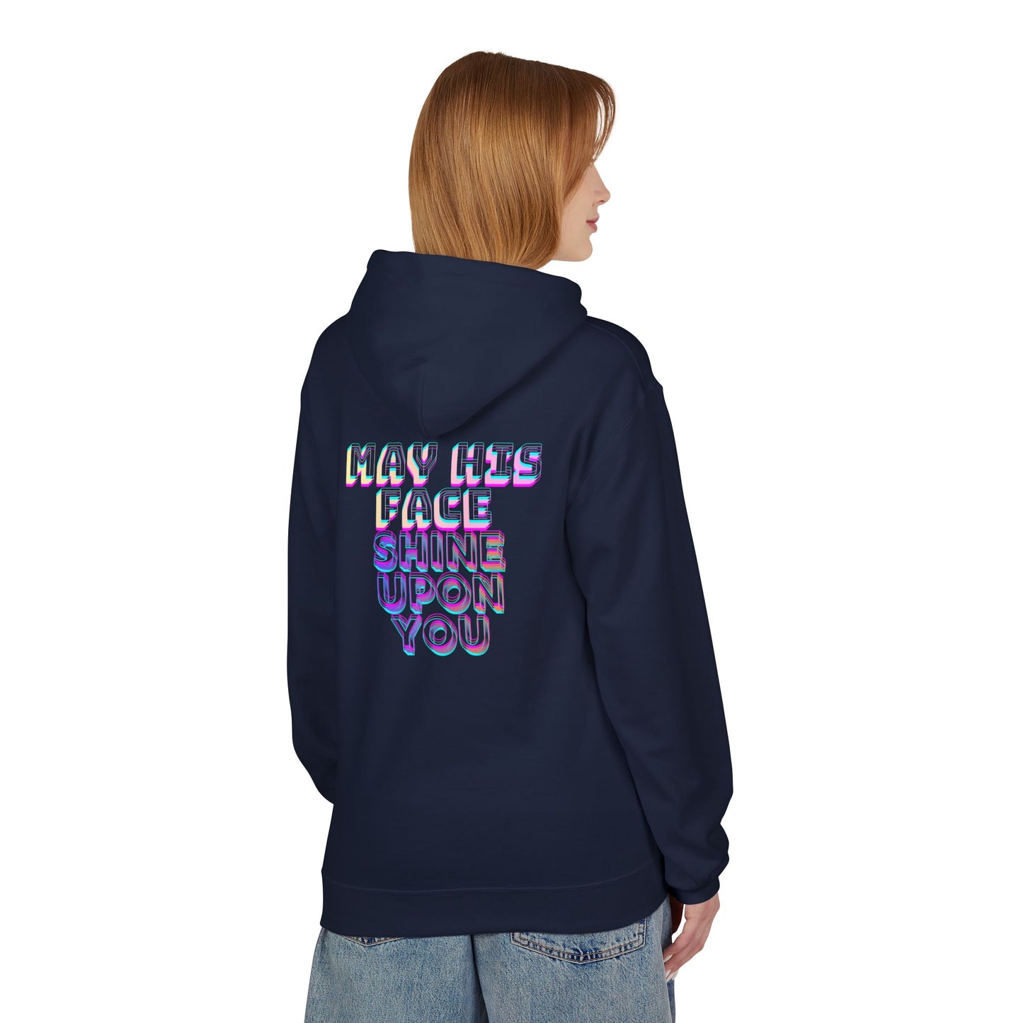 May His Face Shine Upon You Hoodie | Iridescent Lettering, Devotional Back Design