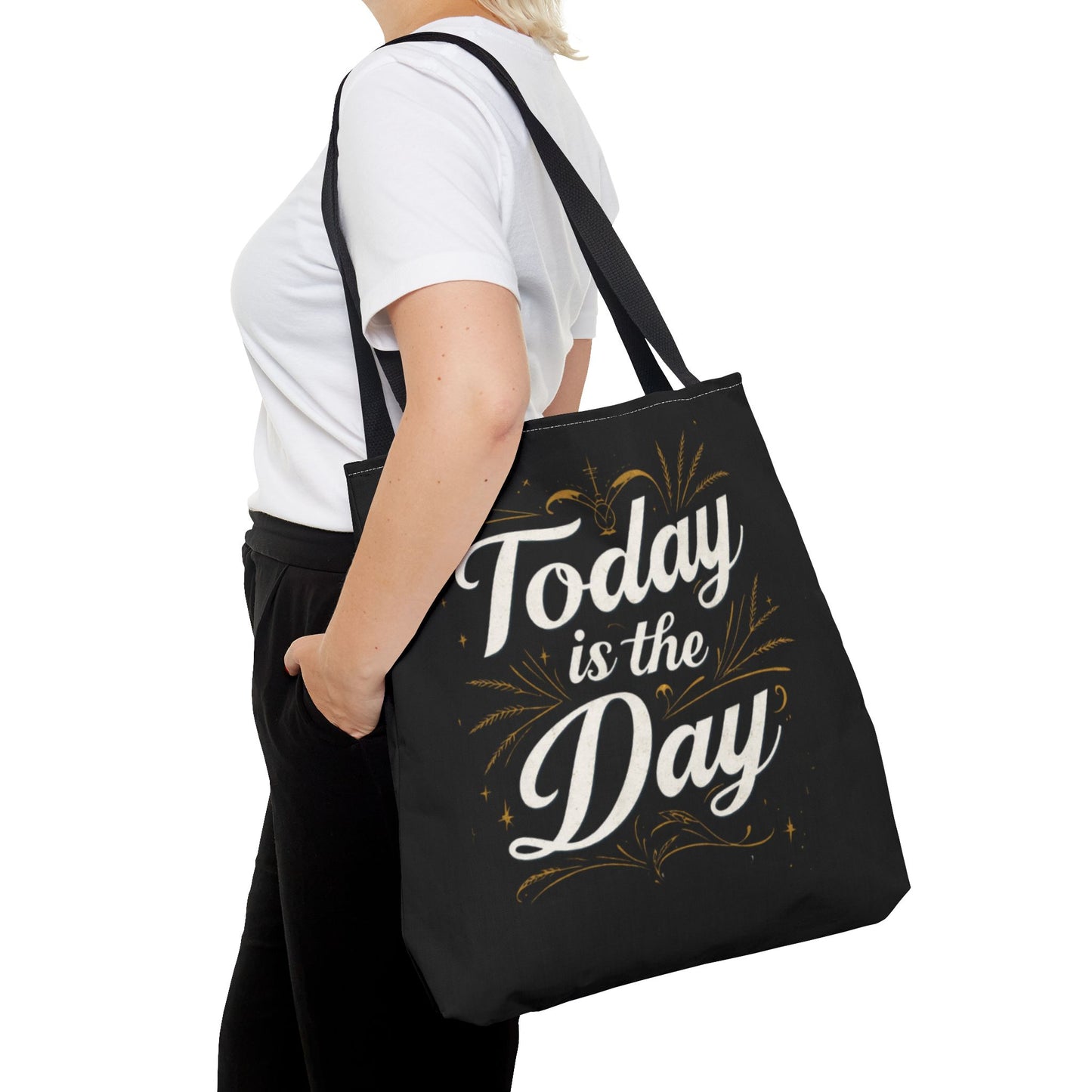 Today Is the Day tote bag | Hand-lettered script, charcoal motivational design