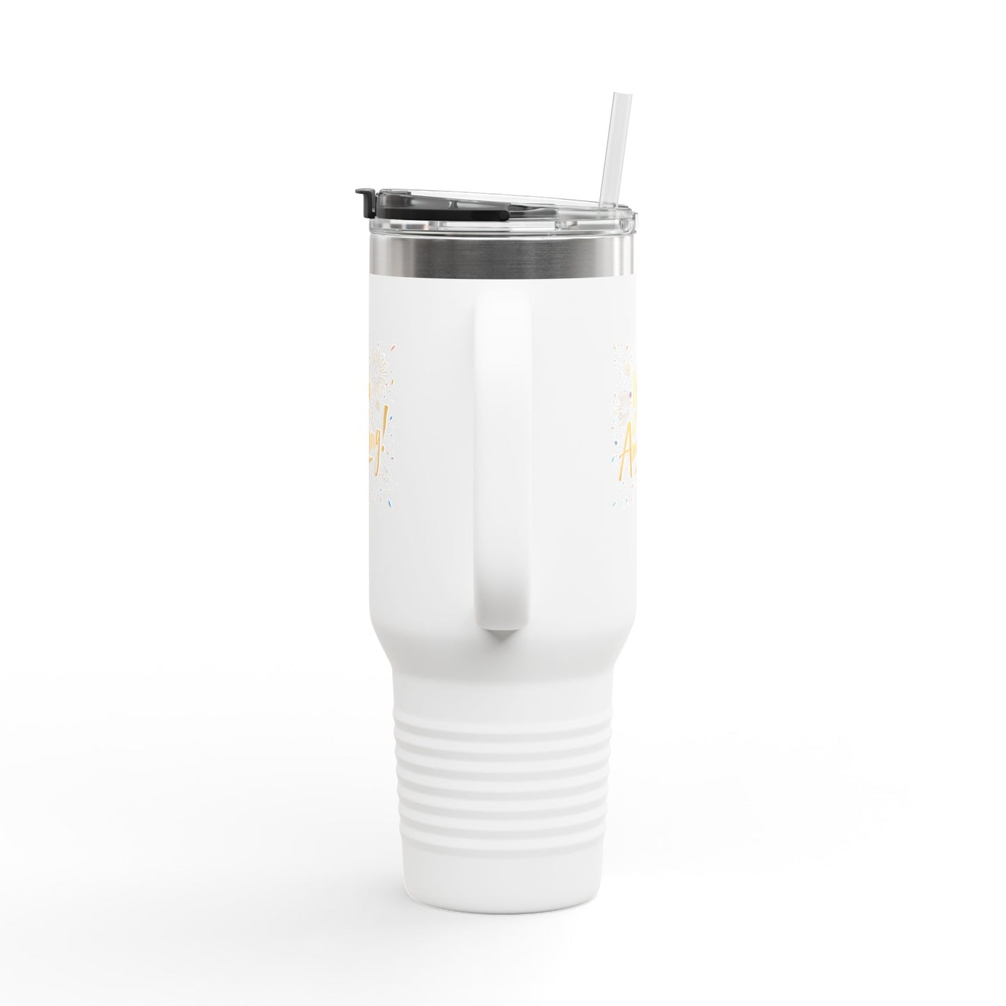 Insulated 40oz Travel Mug, Matte Powder-Coated Stainless Steel | Ergonomic Handle, Leak-Resistant Lid