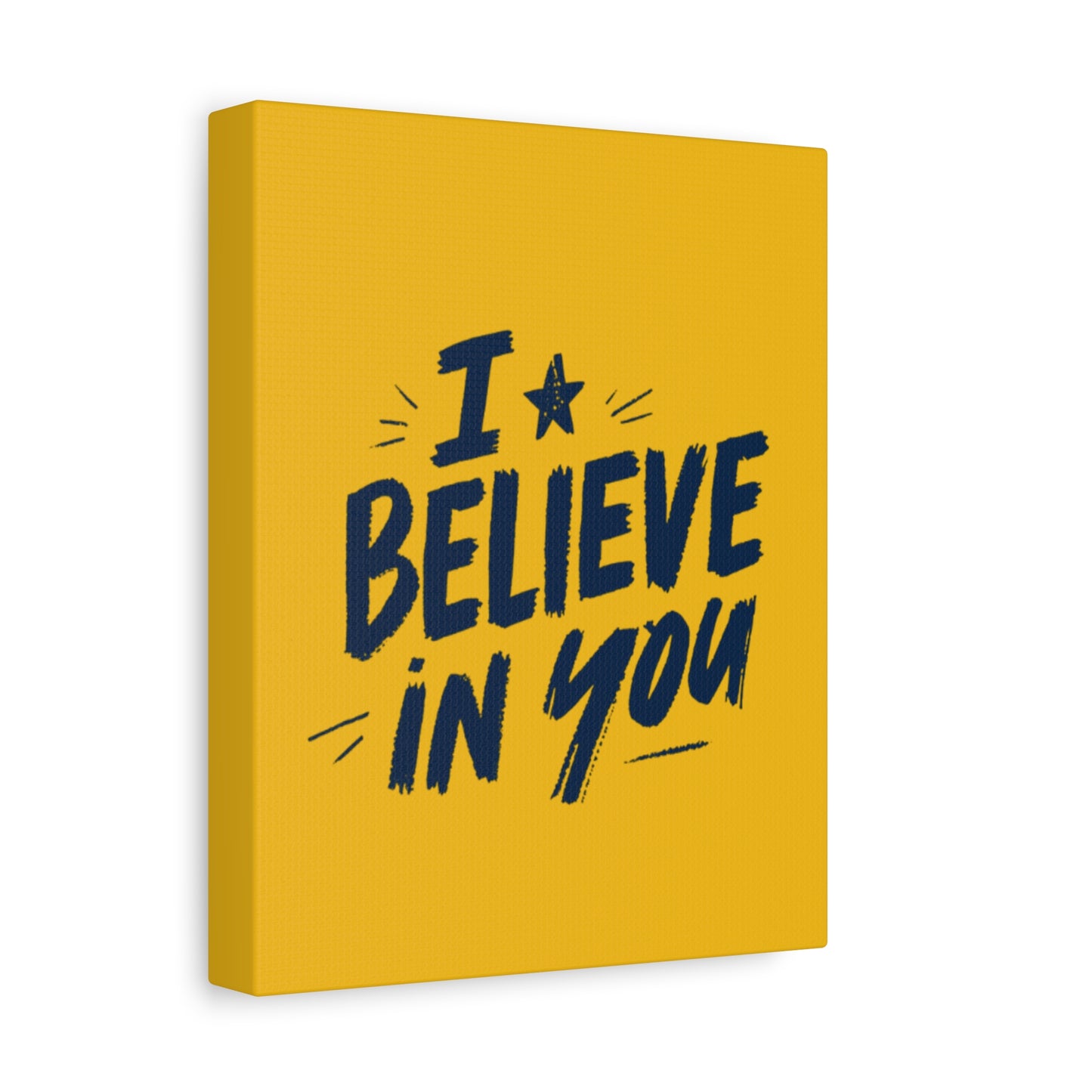 I Believe In You Canvas | Matte Stretched Wall Art, Navy Brush Lettering on Gold
