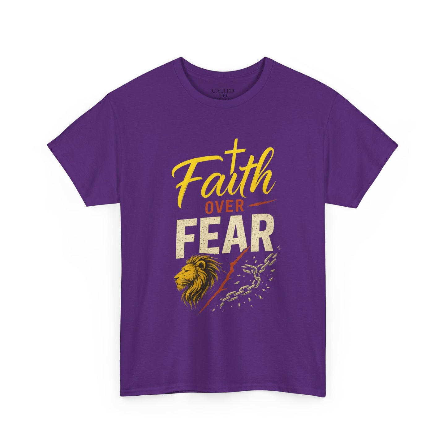 Faith Over Fear shirt | Lion and cross hand-lettered design