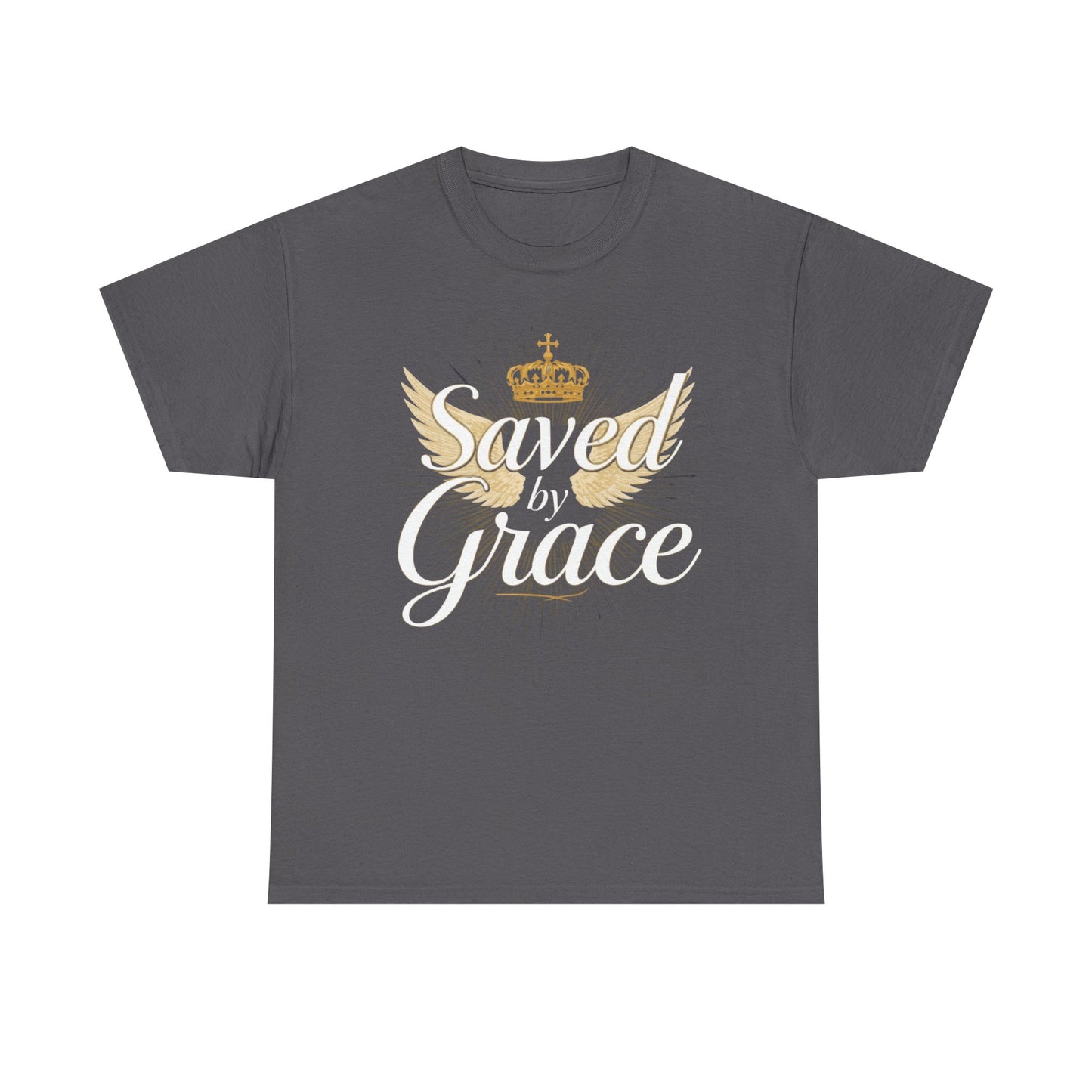 Saved by Grace tee | Christian crown and wings faith shirt