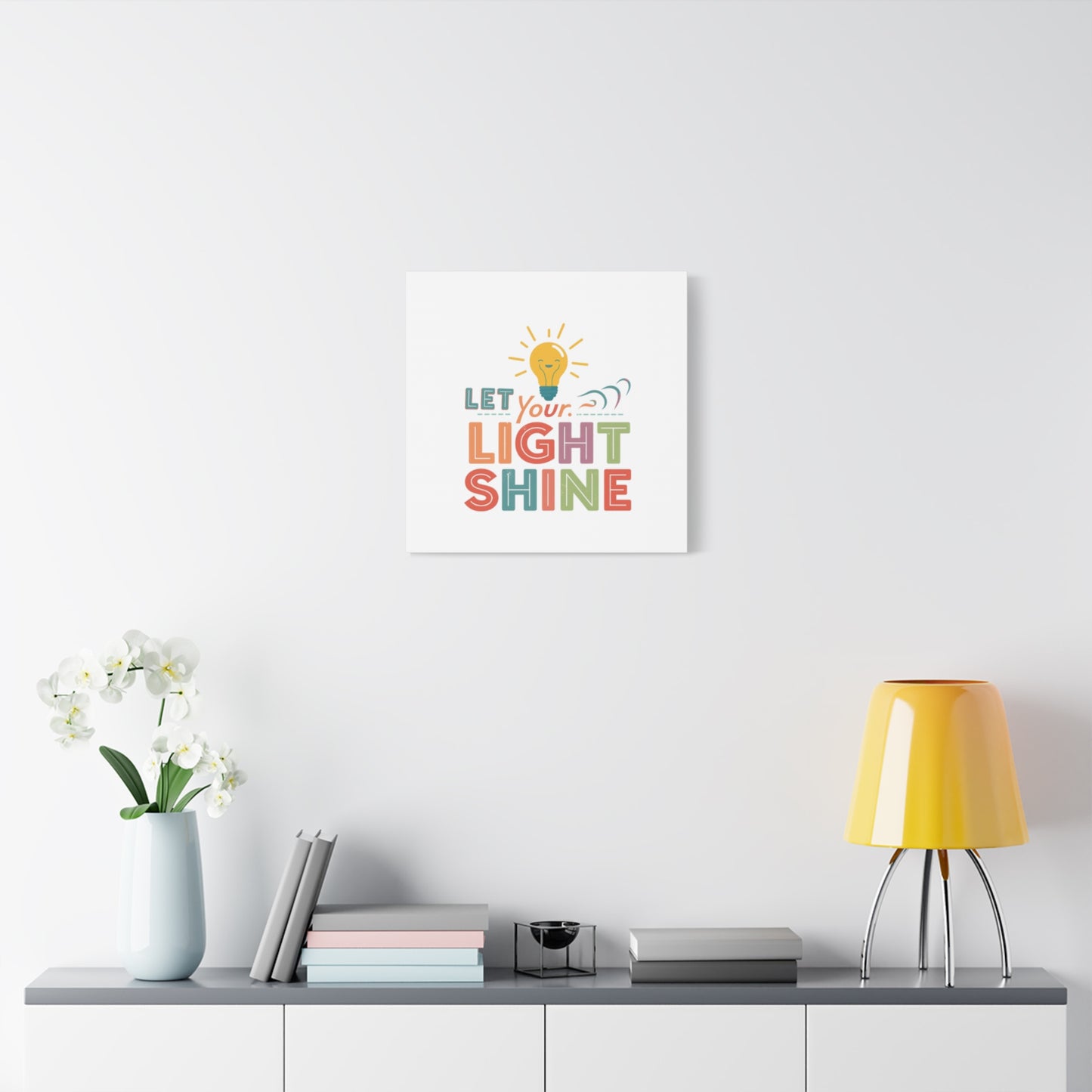 Let Your Light Shine Canvas Print | Smiling Lightbulb Wall Art