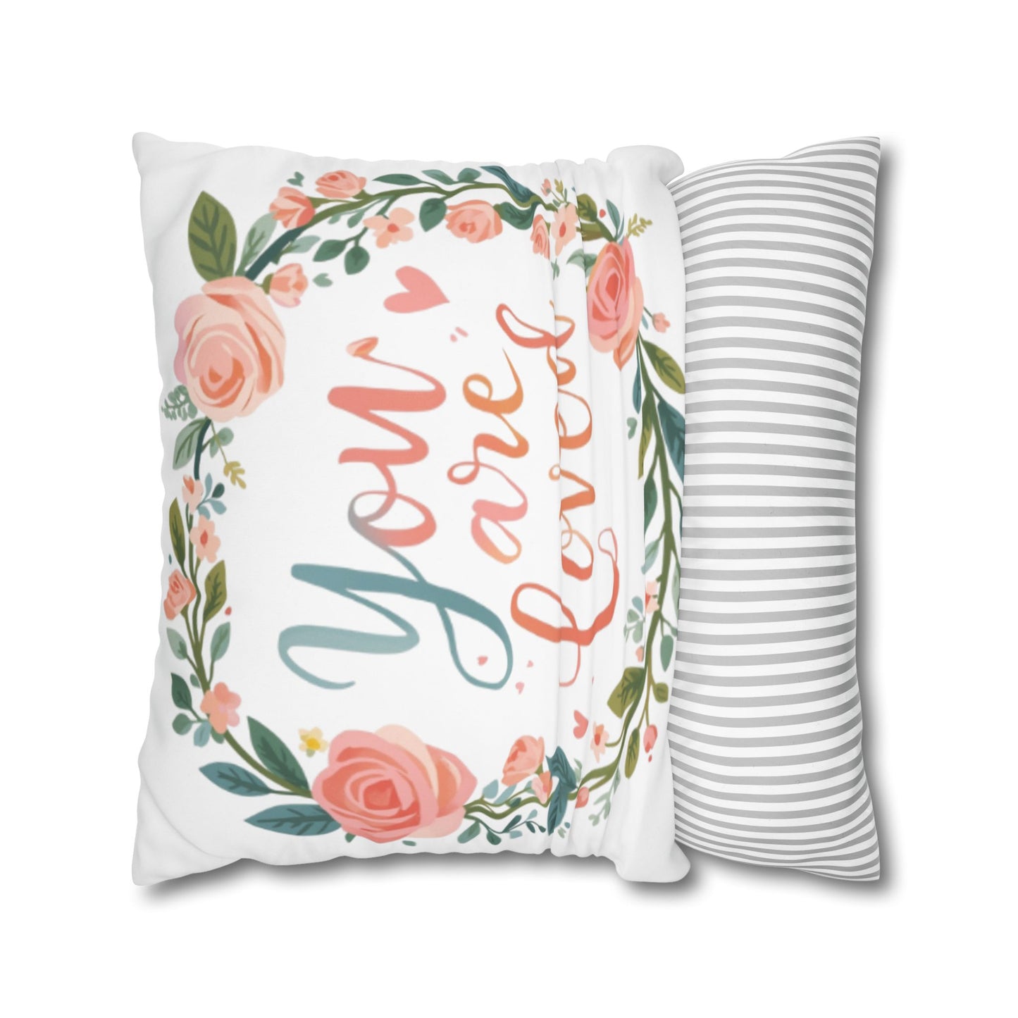 You Are Loved Floral Wreath Pillowcase | Square Poly Canvas Pillowcase