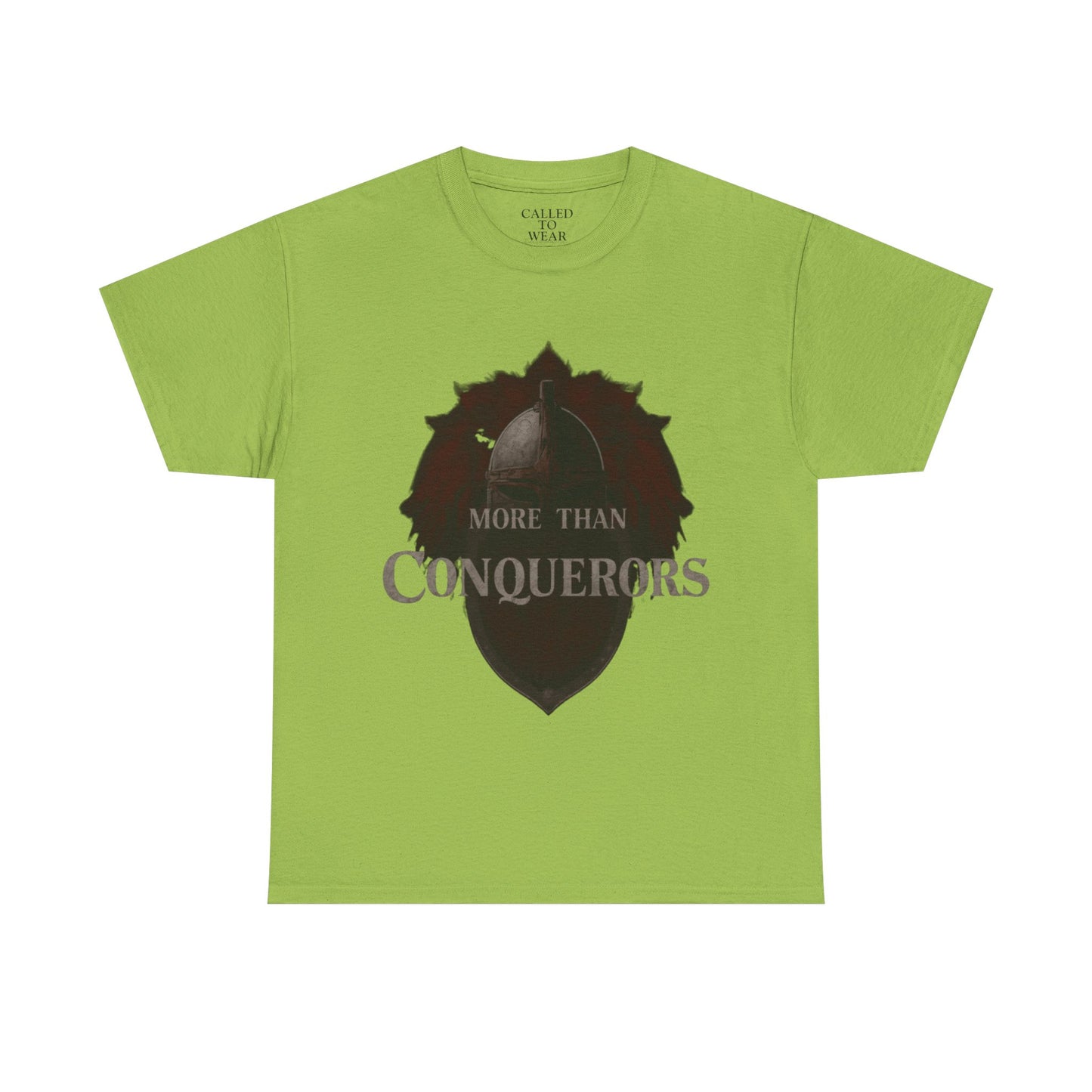 More Than Conquerors Tee | Shield Silhouette Christian faith typography