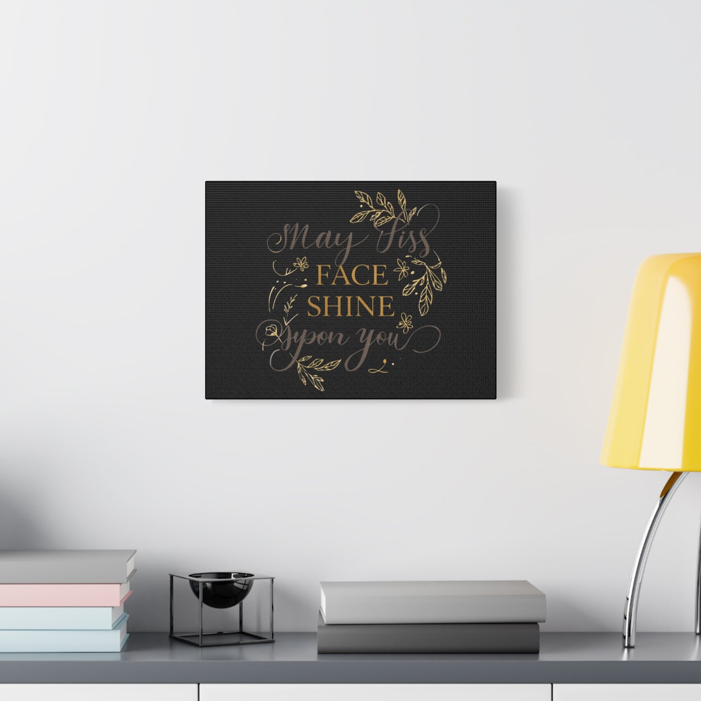 May His Face Shine Upon You Matte Canvas | Stretched Wall Art, Black Gold Botanical