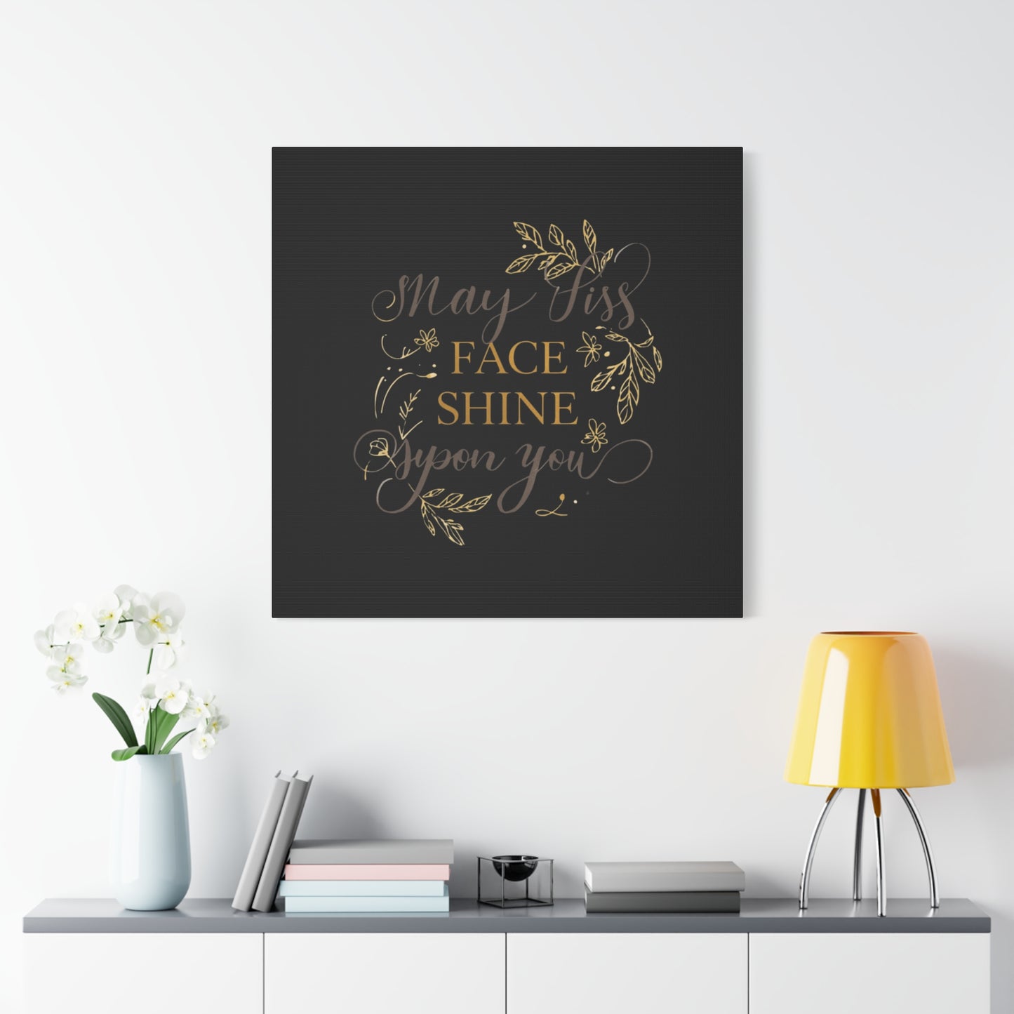 May His Face Shine Upon You Matte Canvas | Stretched Wall Art, Black Gold Botanical