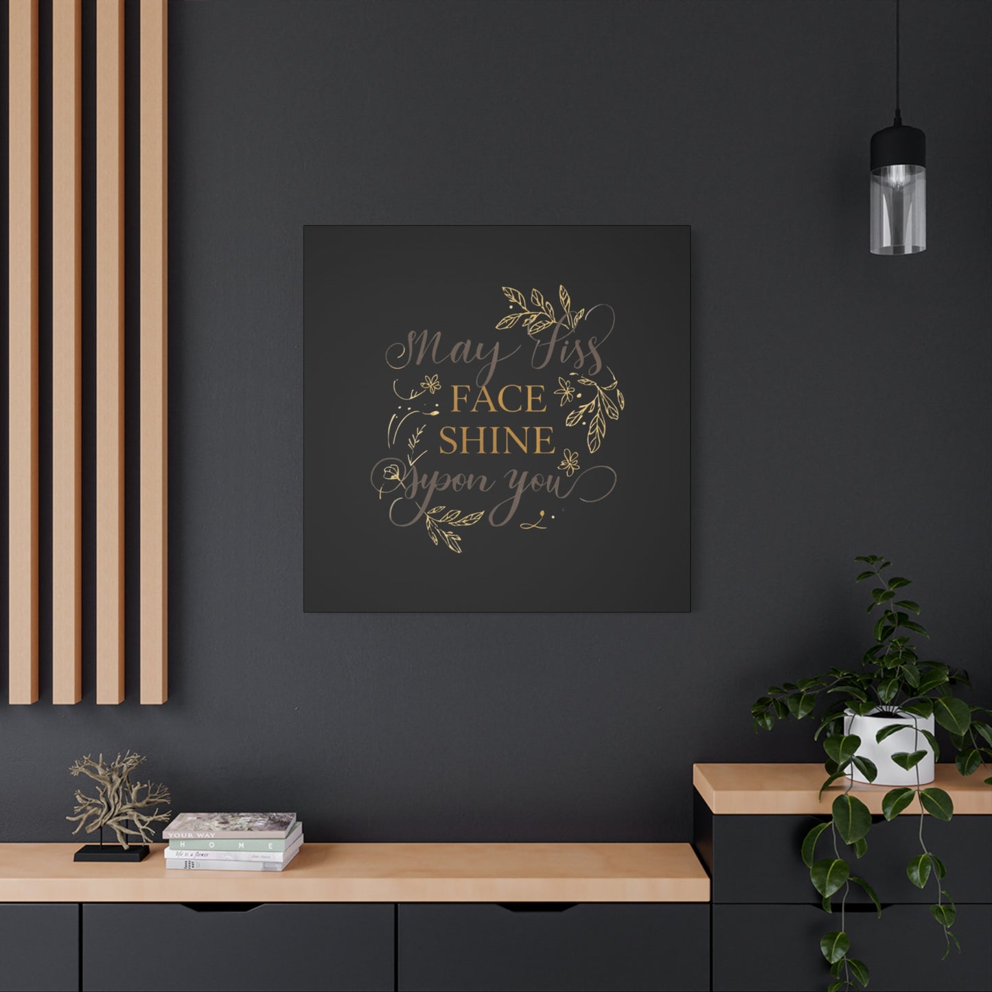 May His Face Shine Upon You Matte Canvas | Stretched Wall Art, Black Gold Botanical