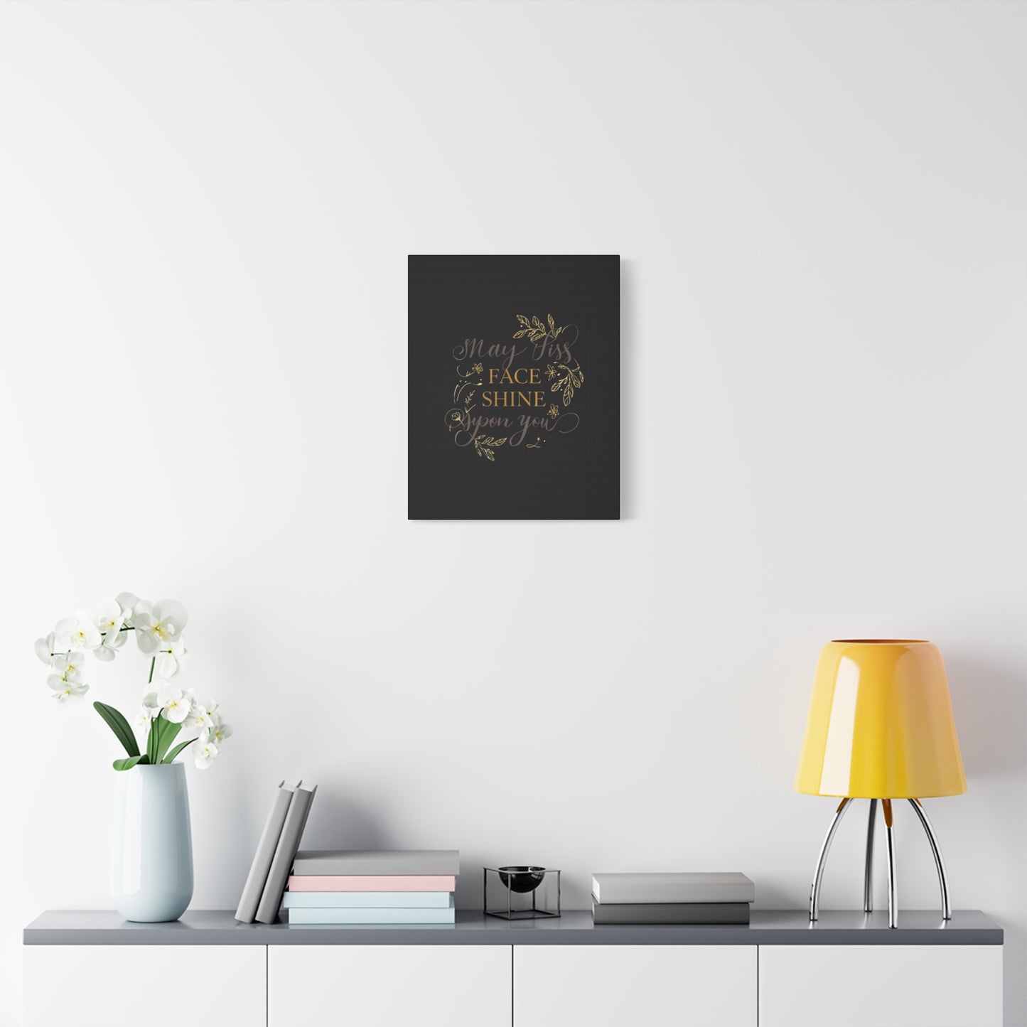 May His Face Shine Upon You Matte Canvas | Stretched Wall Art, Black Gold Botanical