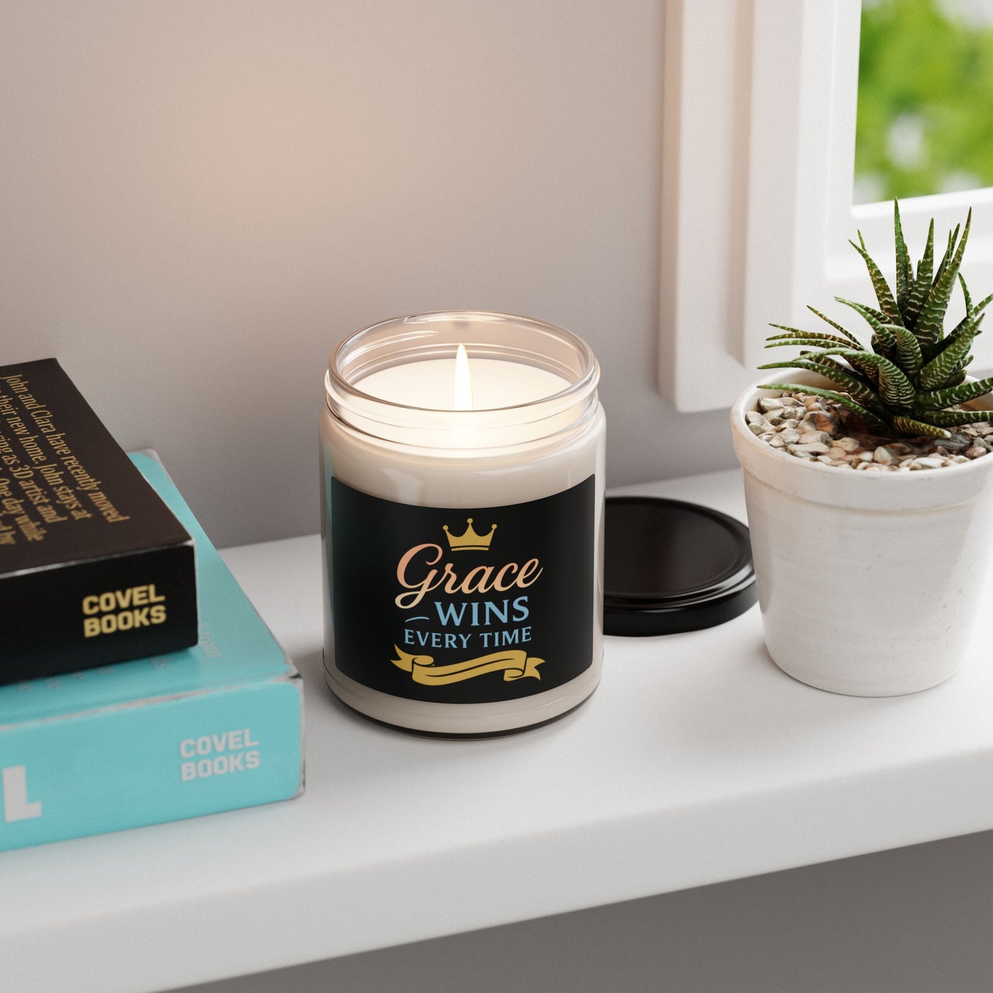 Motivational Scented Soy Candle | "Grace Wins Every Time" | Inspirational Gift for Home Decor, Relaxation, Self-Care, Positive Vibes