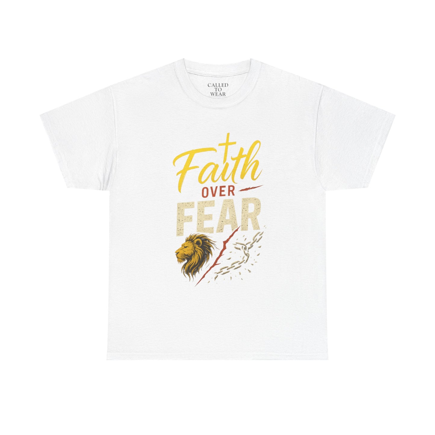 Faith Over Fear shirt | Lion and cross hand-lettered design
