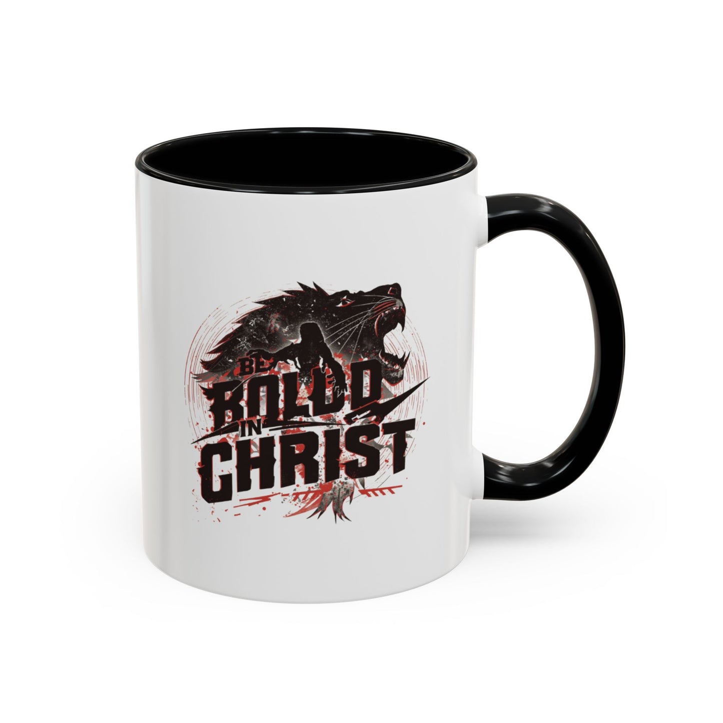 Be Bold In Christ mug | Christian wolf graphic, black accented coffee mug