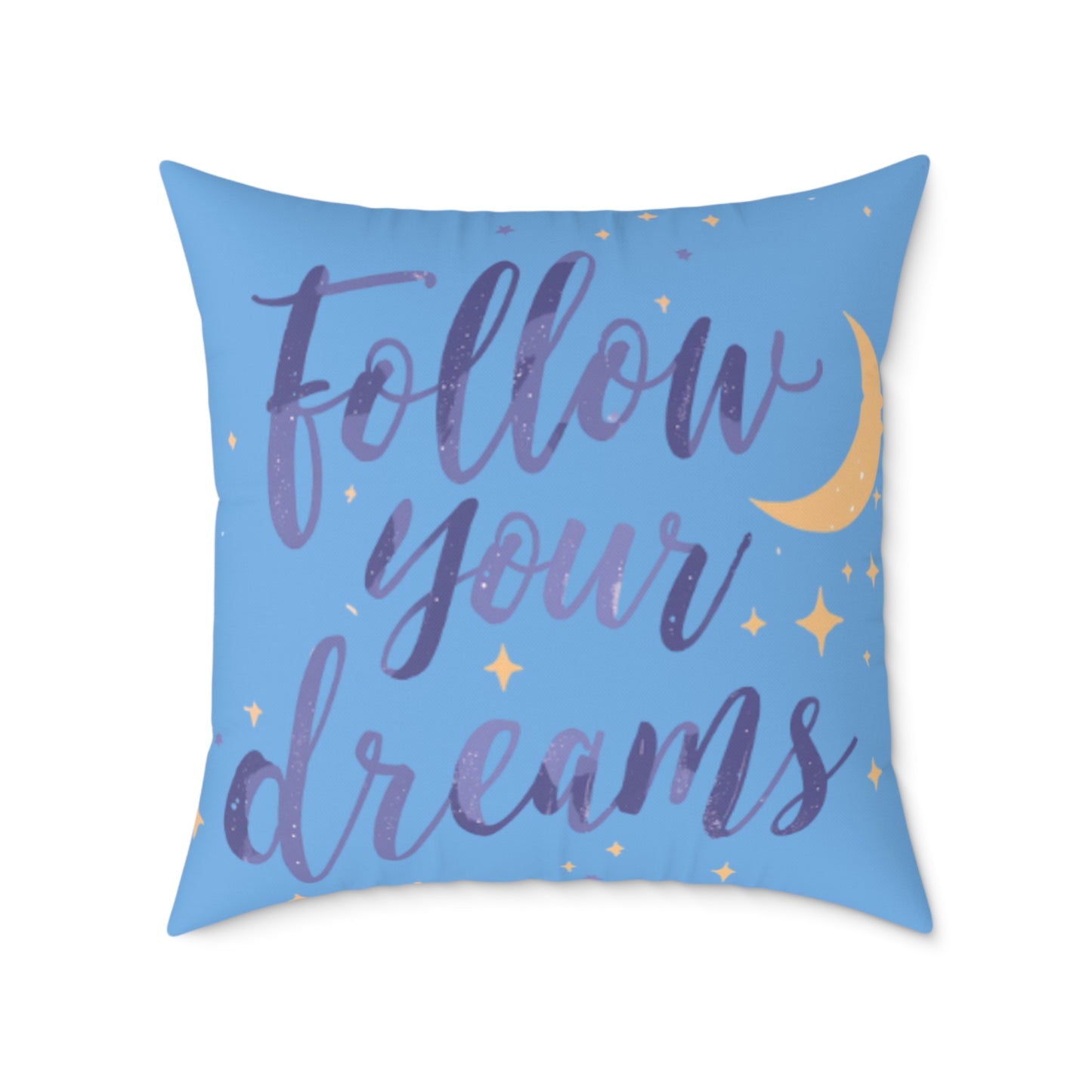 Follow Your Dreams pillow | Square poly canvas pillow, moon stars night design