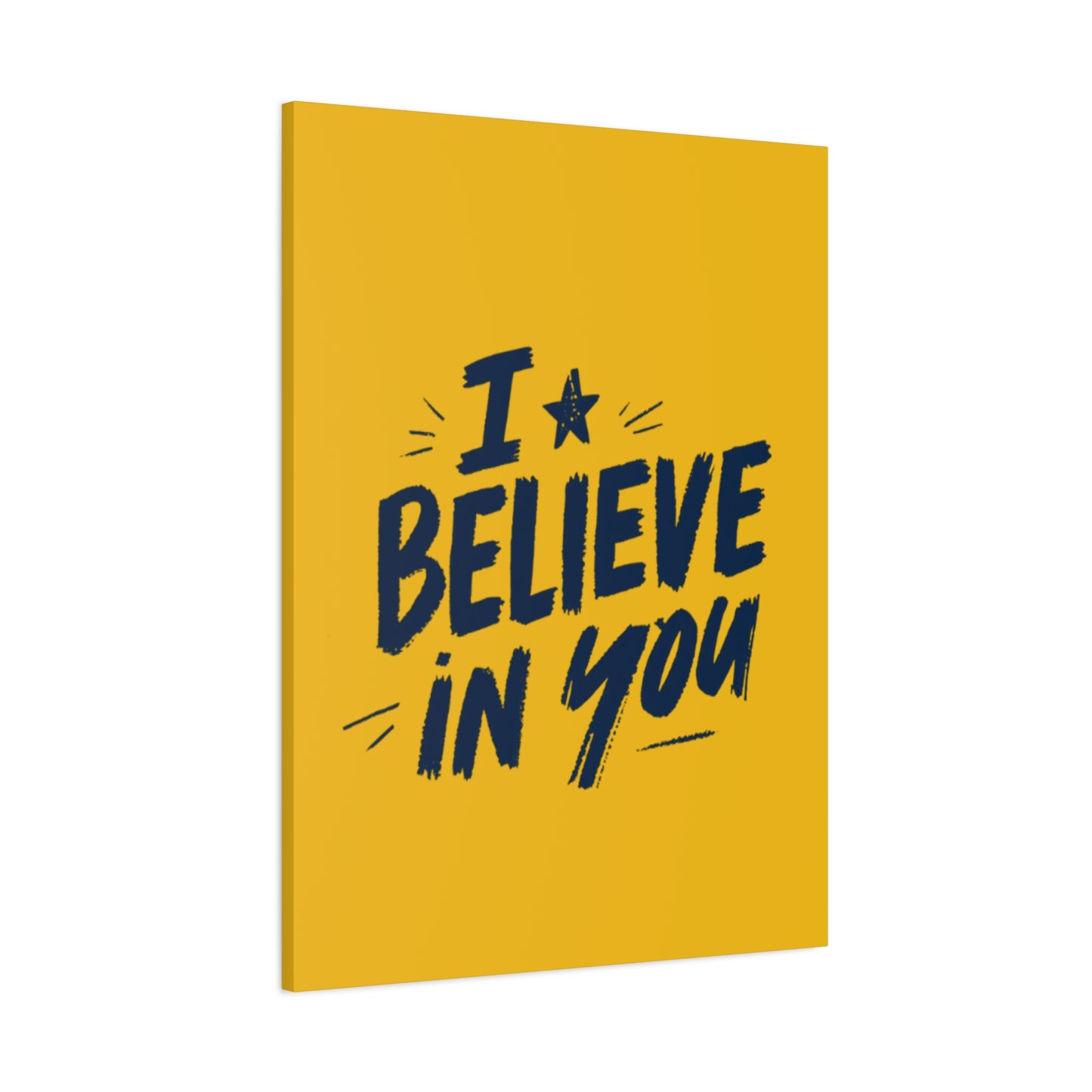 I Believe In You Canvas | Matte Stretched Wall Art, Navy Brush Lettering on Gold