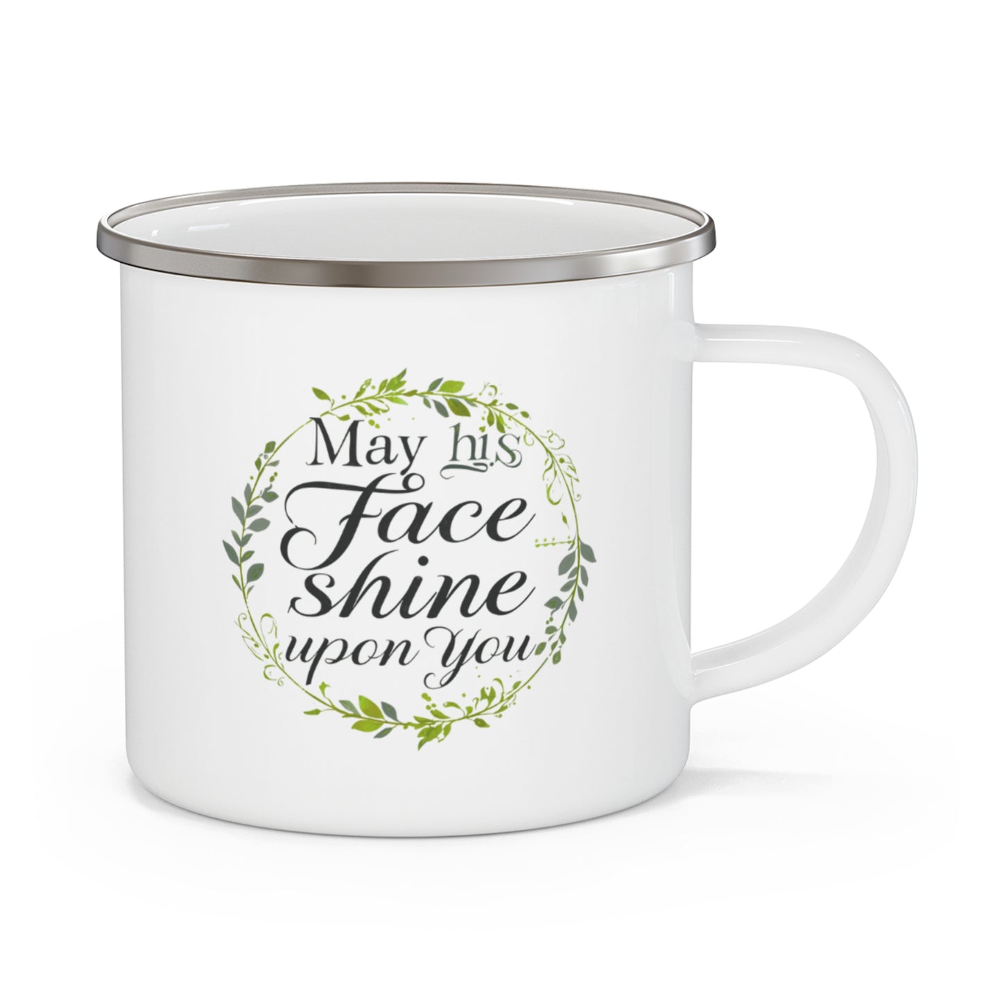 May His Face Shine Upon You Enamel Mug | Floral Wreath Scripture