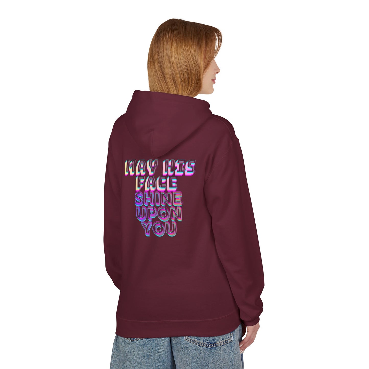May His Face Shine Upon You Hoodie | Iridescent Lettering, Devotional Back Design