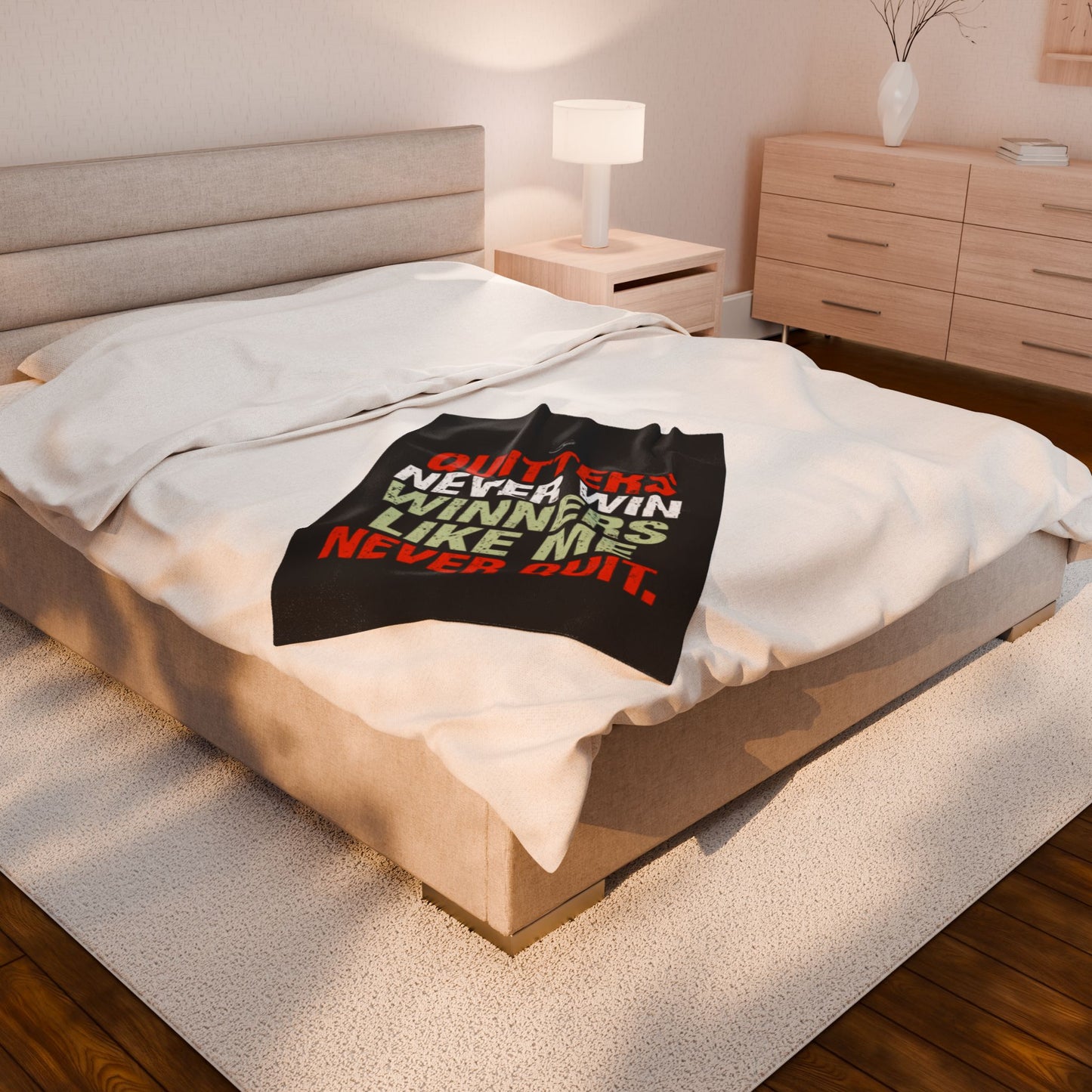 Quitters Never Win Winners Like Me Never Quit Velveteen Plush Blanket