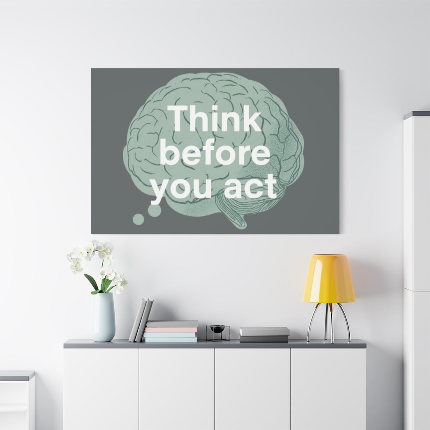 Think Before You Act brain illustration Canvas
