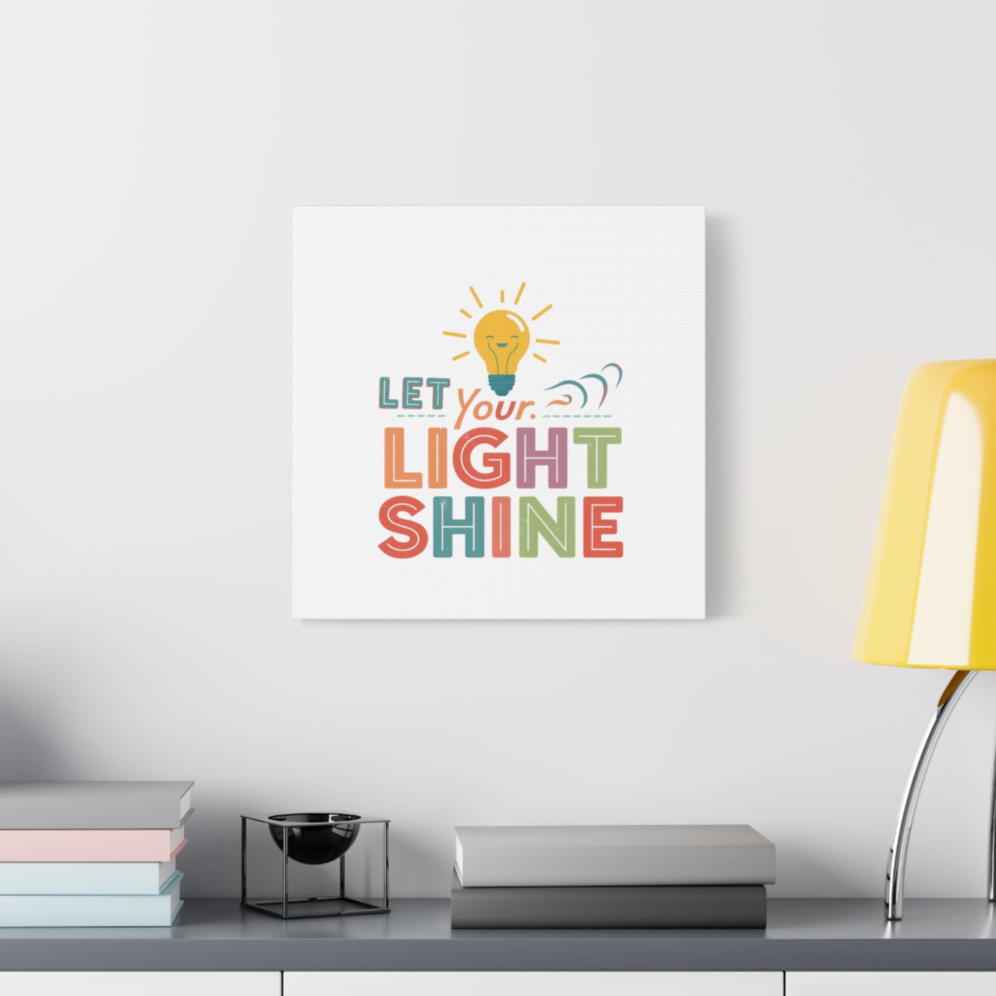Let Your Light Shine Canvas Print | Smiling Lightbulb Wall Art