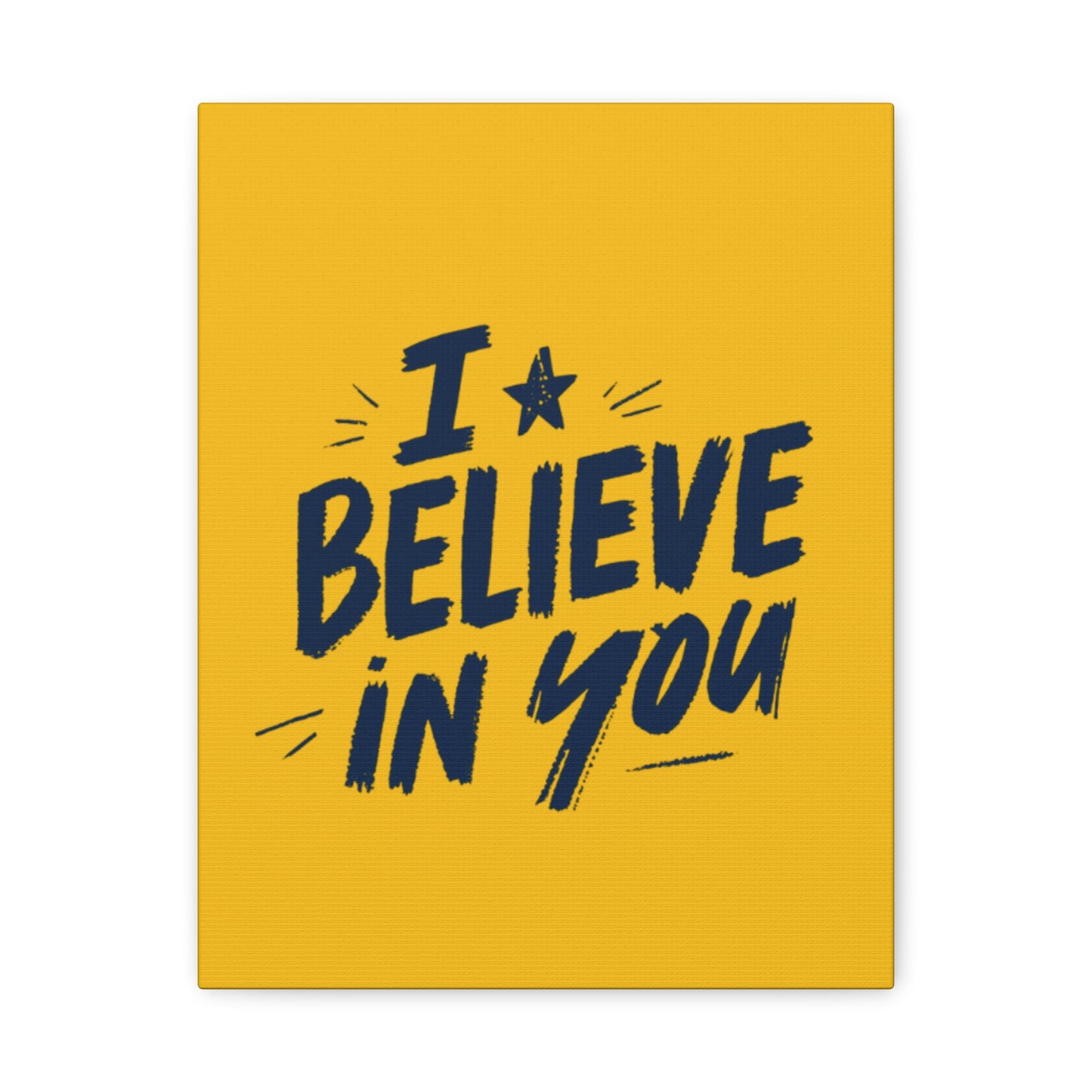 I Believe In You Canvas | Matte Stretched Wall Art, Navy Brush Lettering on Gold