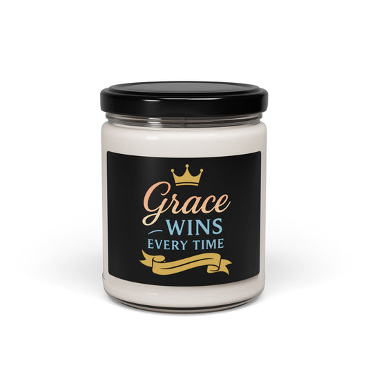 Motivational Scented Soy Candle | "Grace Wins Every Time" | Inspirational Gift for Home Decor, Relaxation, Self-Care, Positive Vibes