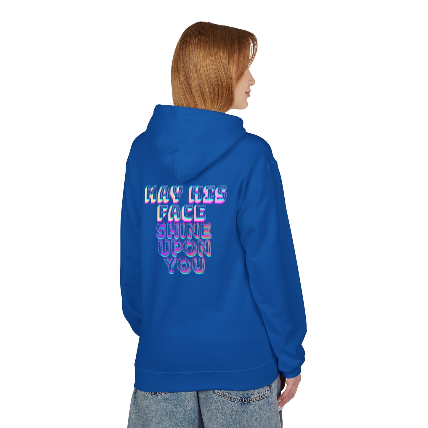 May His Face Shine Upon You Hoodie | Iridescent Lettering, Devotional Back Design