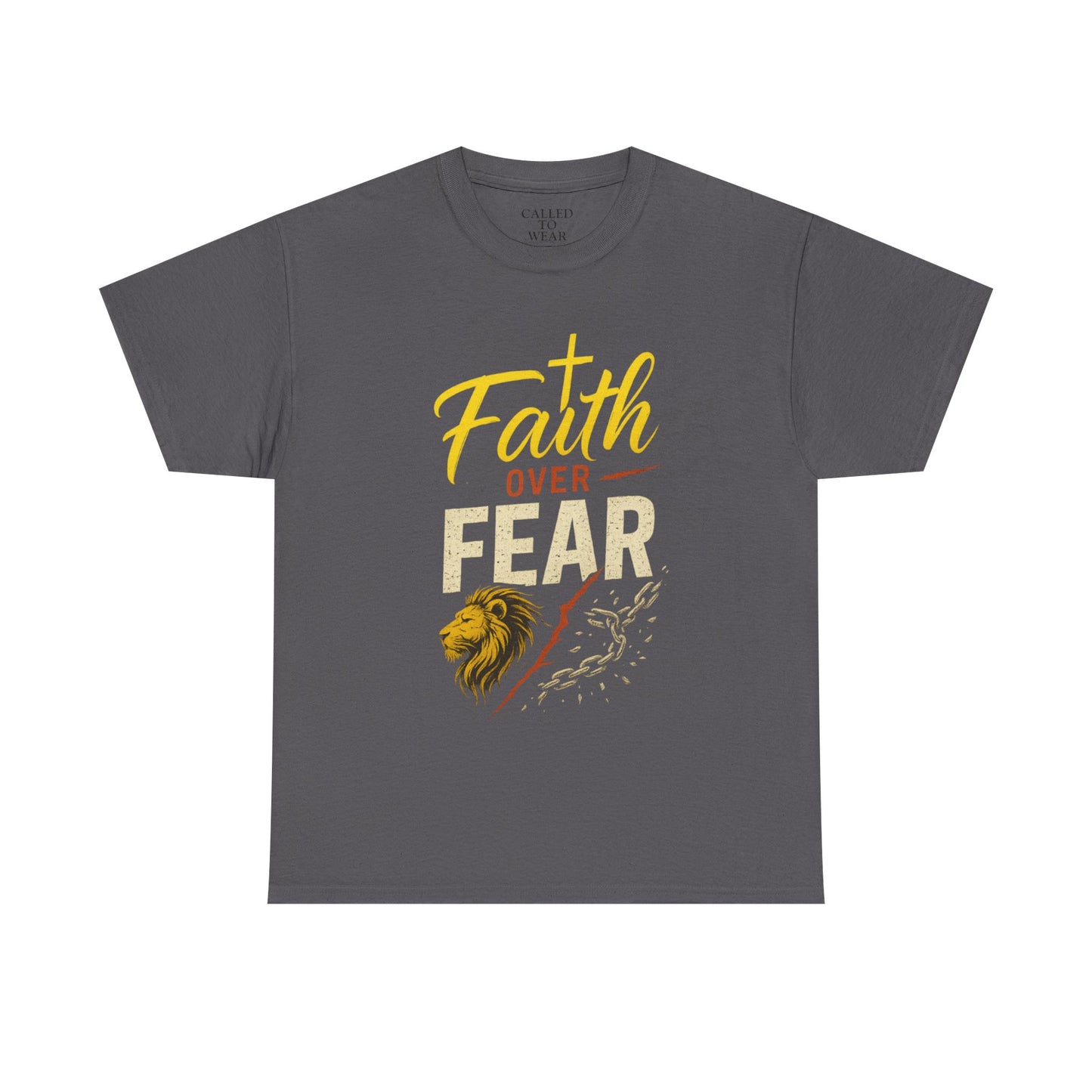 Faith Over Fear shirt | Lion and cross hand-lettered design