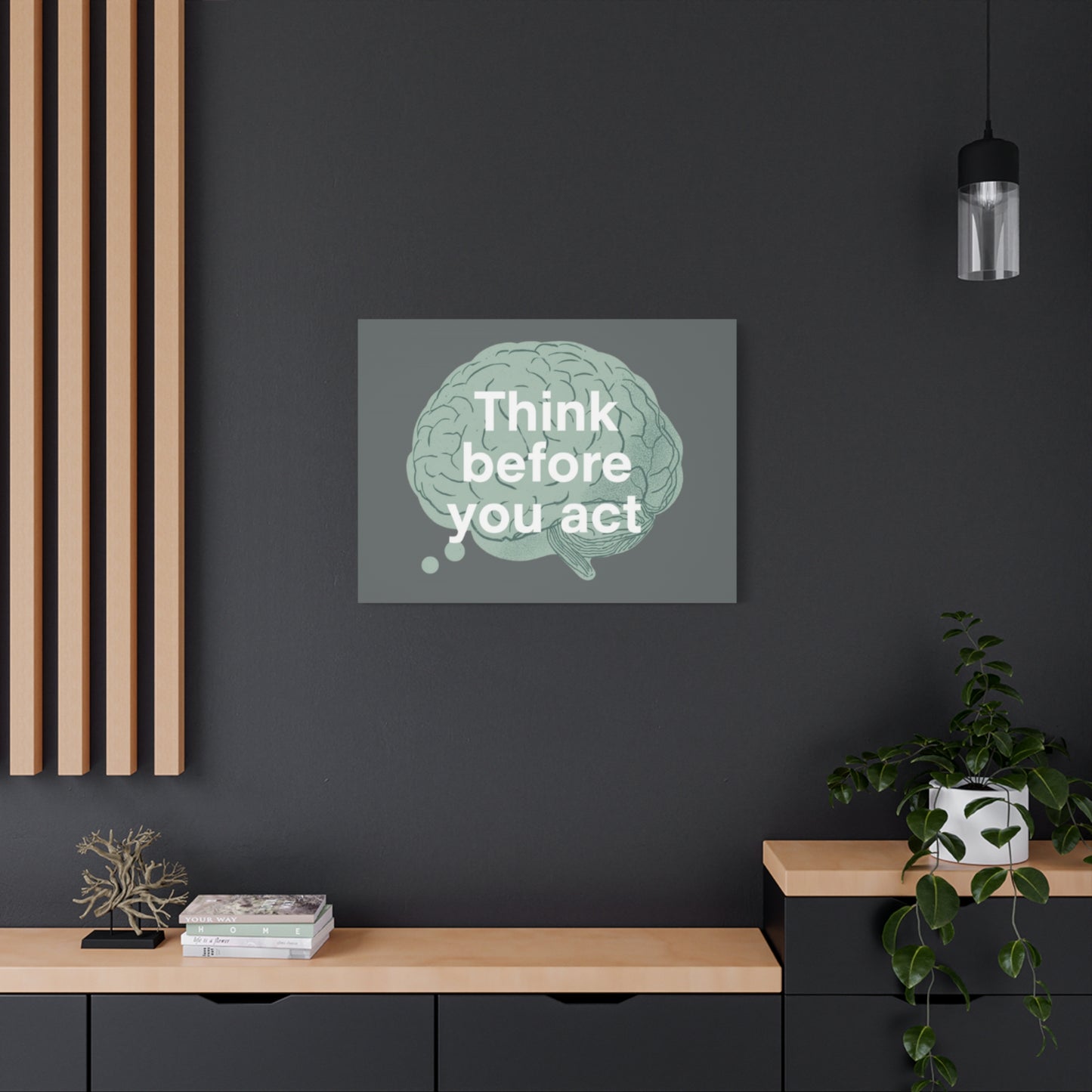 Think Before You Act brain illustration Canvas