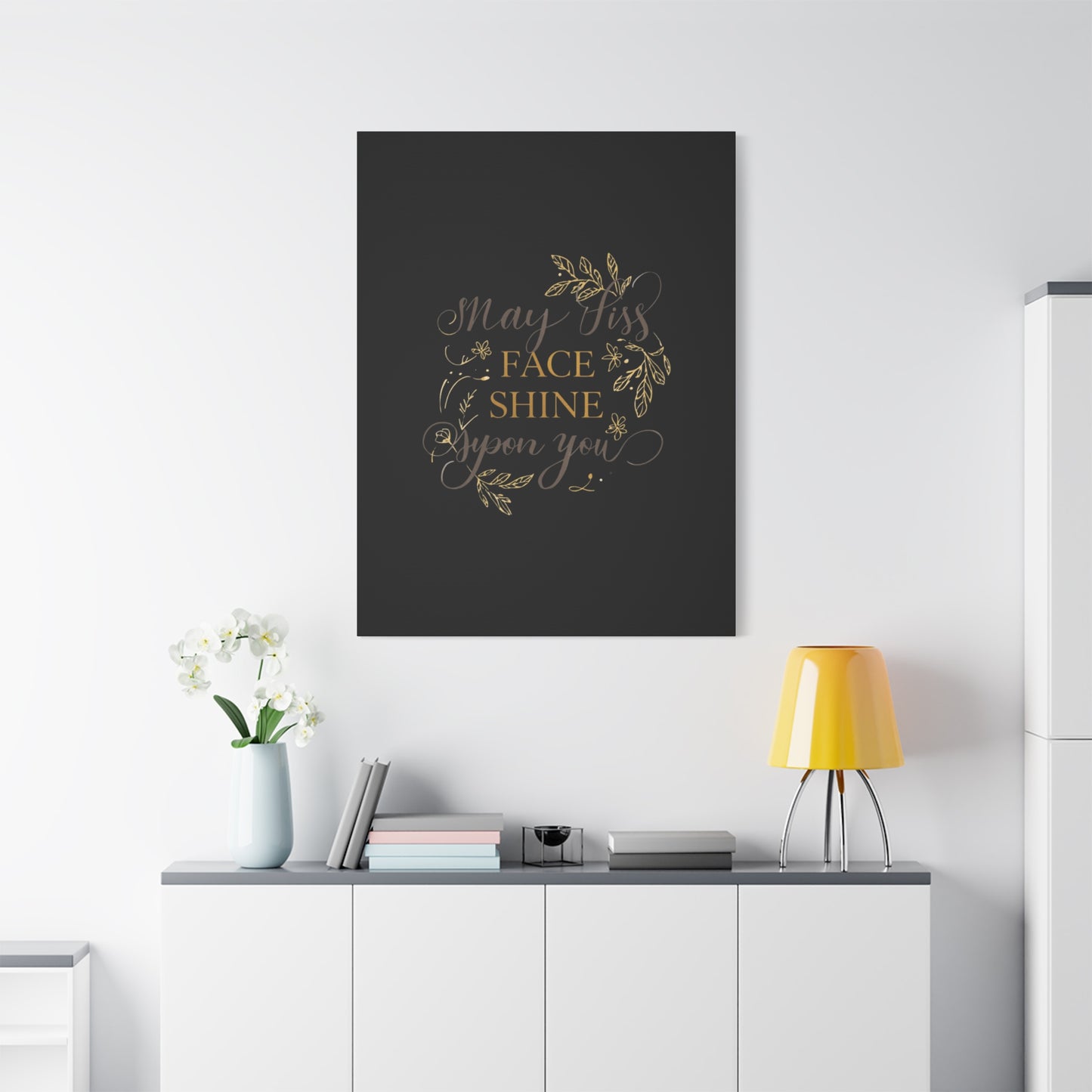May His Face Shine Upon You Matte Canvas | Stretched Wall Art, Black Gold Botanical