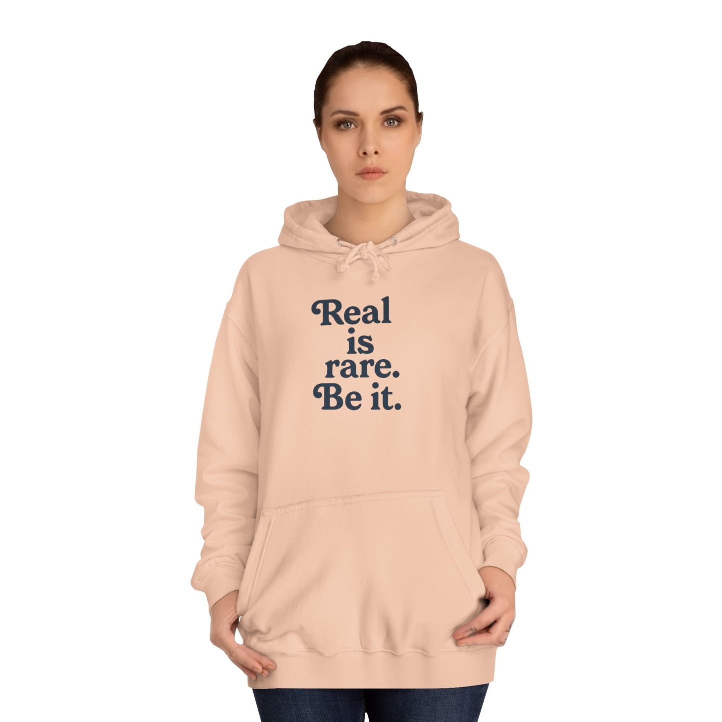 Real is Rare Unisex College Hoodie | Motivational Casual Wear, Gift for Students, Trendy Comfort