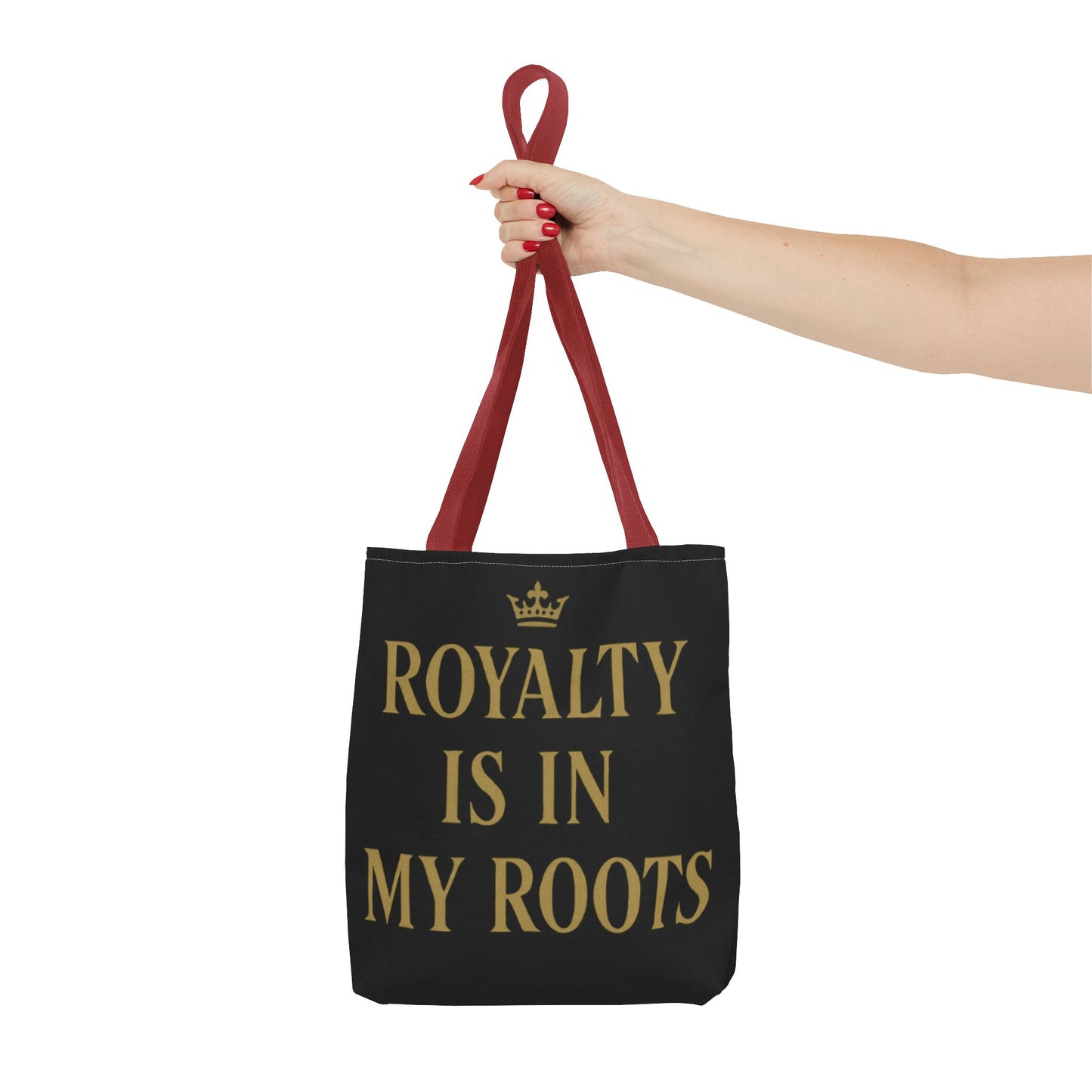 Royalty Is in My Roots Tote Bag - Stylish Eco-Friendly Carryall, Perfect Gift for Her, Black Gold Design, Daily Use, Travel Bag