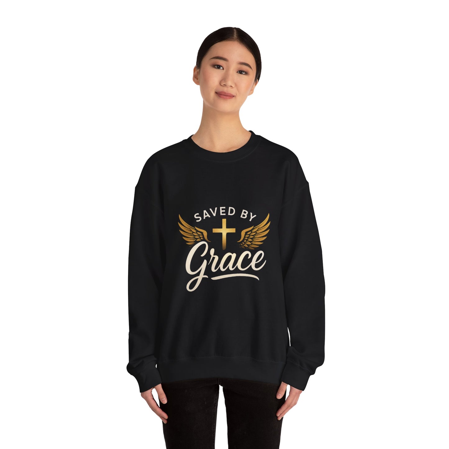 Faith-Inspired Unisex Crewneck Sweatshirt, Saved by Grace, Christian Apparel, Religious Gift, Inspirational Clothing, Cozy and Comfortable