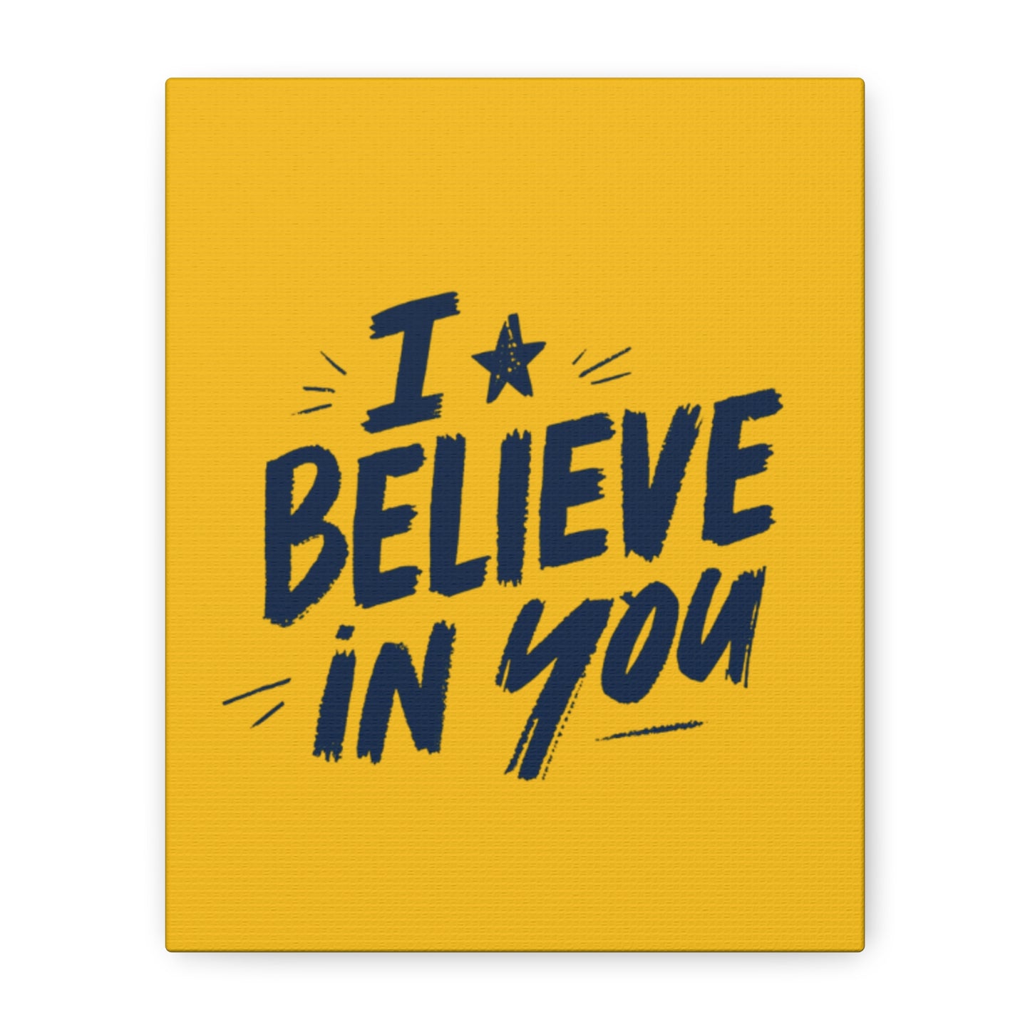 I Believe In You Canvas | Matte Stretched Wall Art, Navy Brush Lettering on Gold